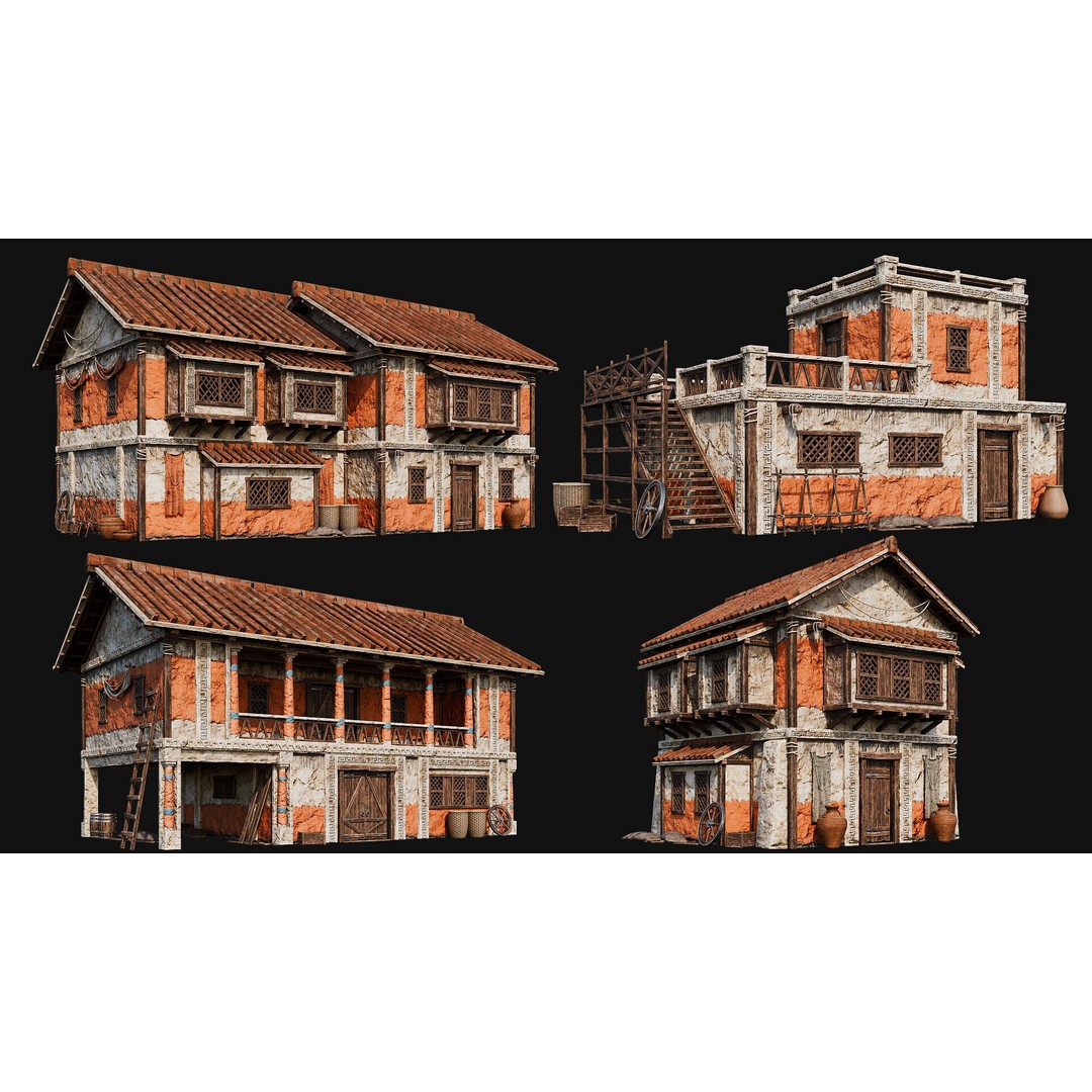 Ancient House 3D Model – Low Poly PBR Textured Asset, FBX, OBJ - View 9