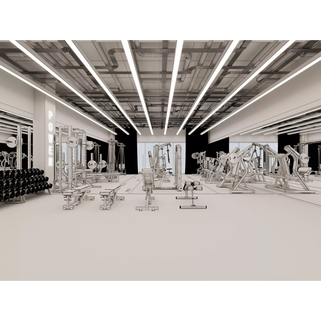 Fitness Center Gym 3D Model – Modern Industrial Interior, FBX, OBJ