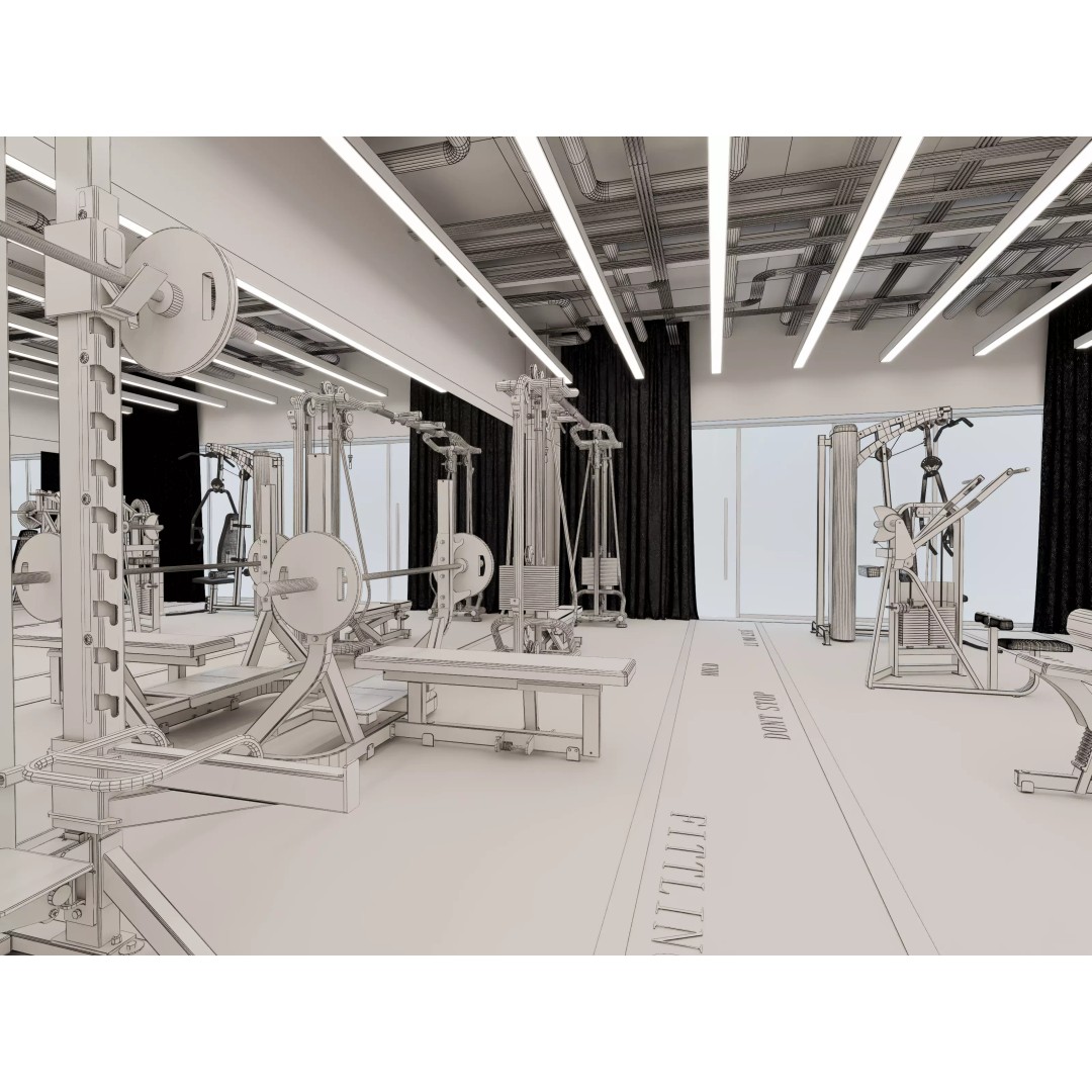 Fitness Center Gym 3D Model – Modern Industrial Interior, FBX, OBJ - View 10