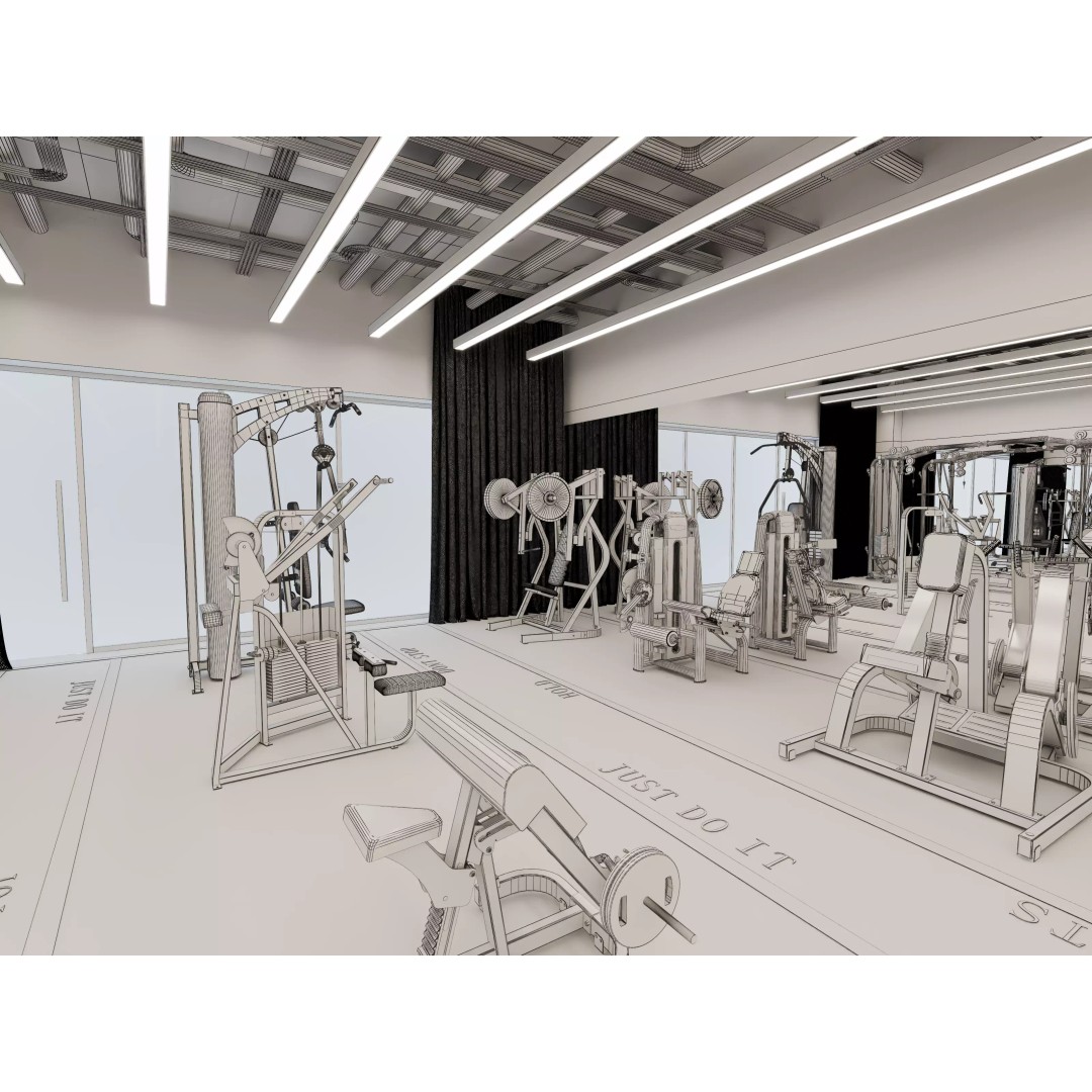 Fitness Center Gym 3D Model – Modern Industrial Interior, FBX, OBJ - View 11