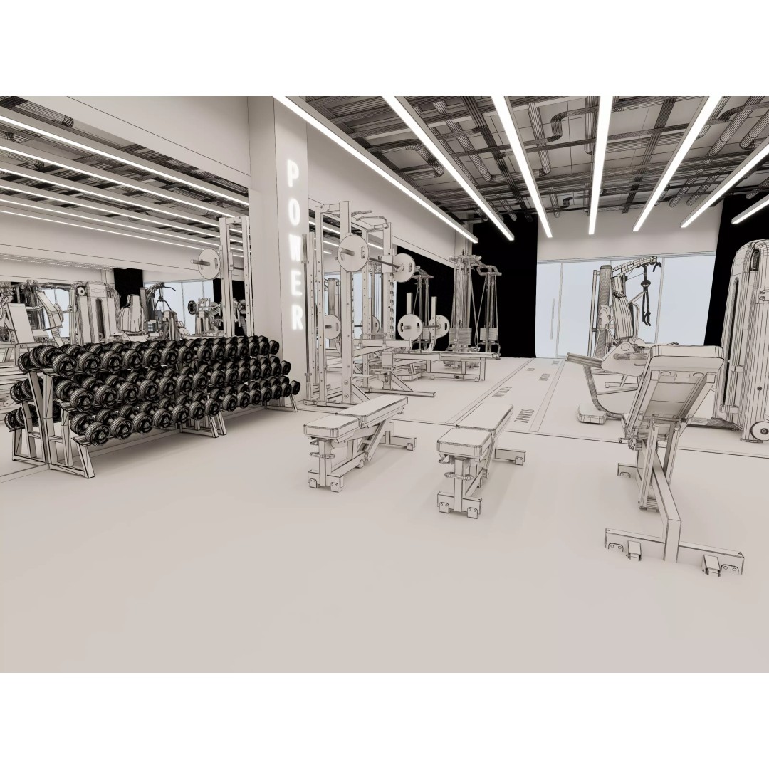 Fitness Center Gym 3D Model – Modern Industrial Interior, FBX, OBJ - View 12