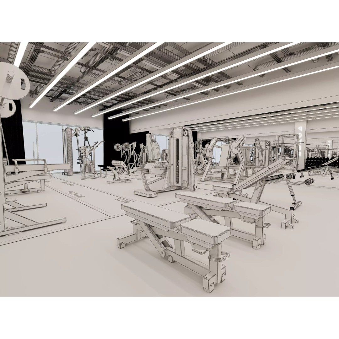 Fitness Center Gym 3D Model – Modern Industrial Interior, FBX, OBJ - View 13