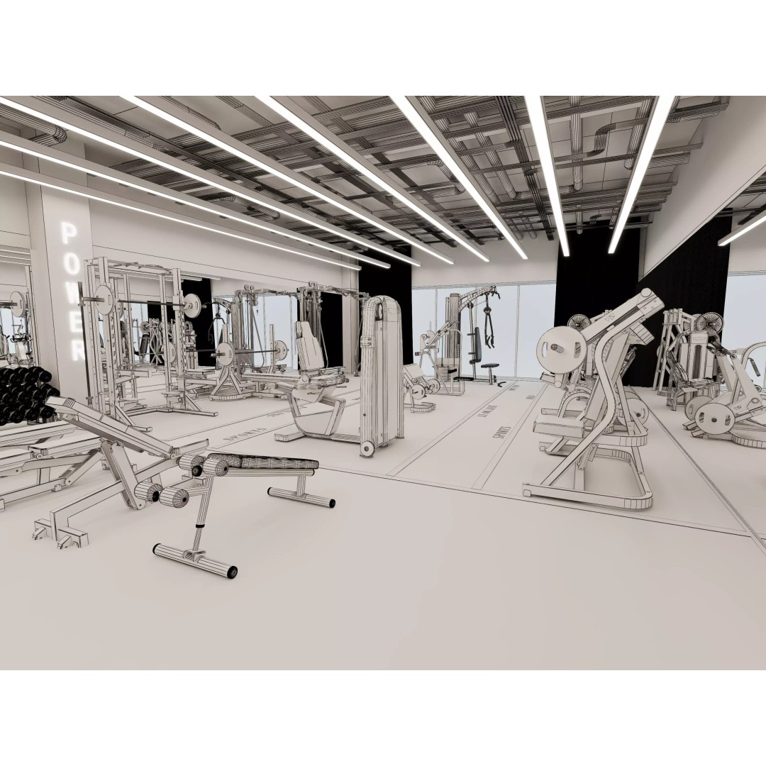 Fitness Center Gym 3D Model – Modern Industrial Interior, FBX, OBJ - View 14