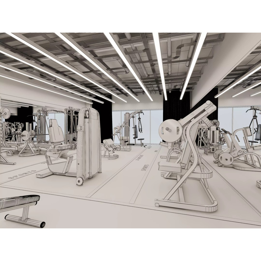 Fitness Center Gym 3D Model – Modern Industrial Interior, FBX, OBJ - View 15