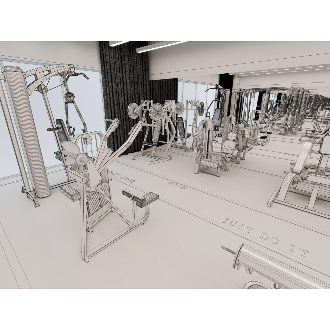 Fitness Center Gym 3D Model – Modern Industrial Interior, FBX, OBJ - View 16