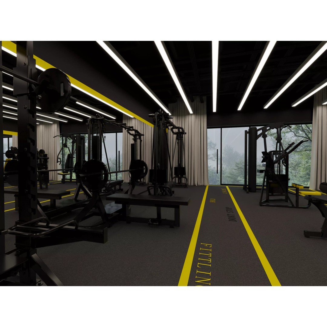 Fitness Center Gym 3D Model – Modern Industrial Interior, FBX, OBJ - View 3