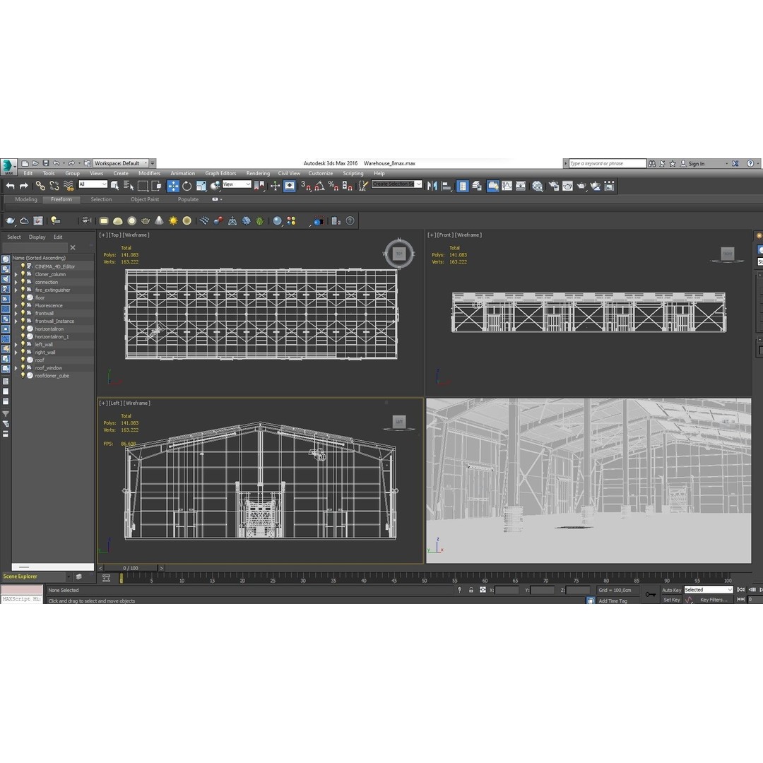 Warehouse 3D Model – High Poly Industrial Building, Cinema4D