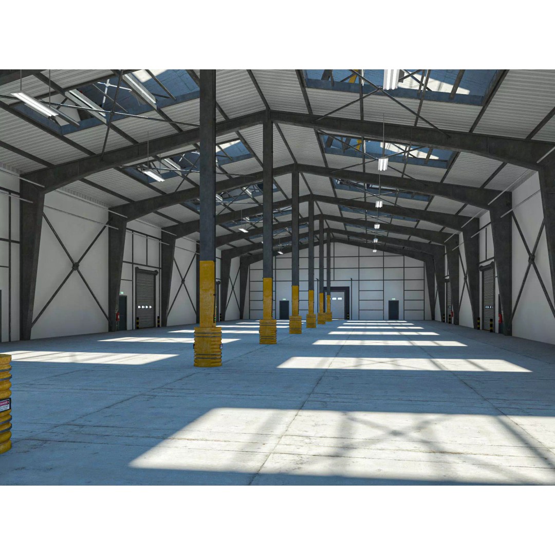 Warehouse 3D Model – High Poly Industrial Building, Cinema4D - View 2
