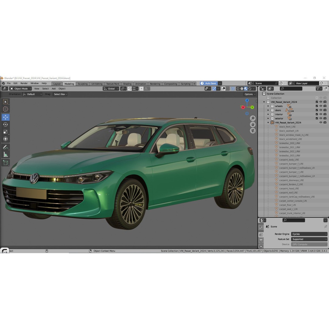 Volkswagen Passat Variant 2024 3D Model – Detailed Game-Ready Asset, FBX, OBJ - View 44