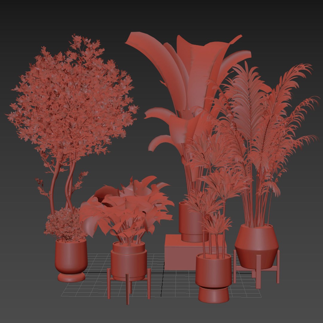 Indoor Plant Set 02 3D Model – Modern Pot Plants, OBJ & 3Dsmax