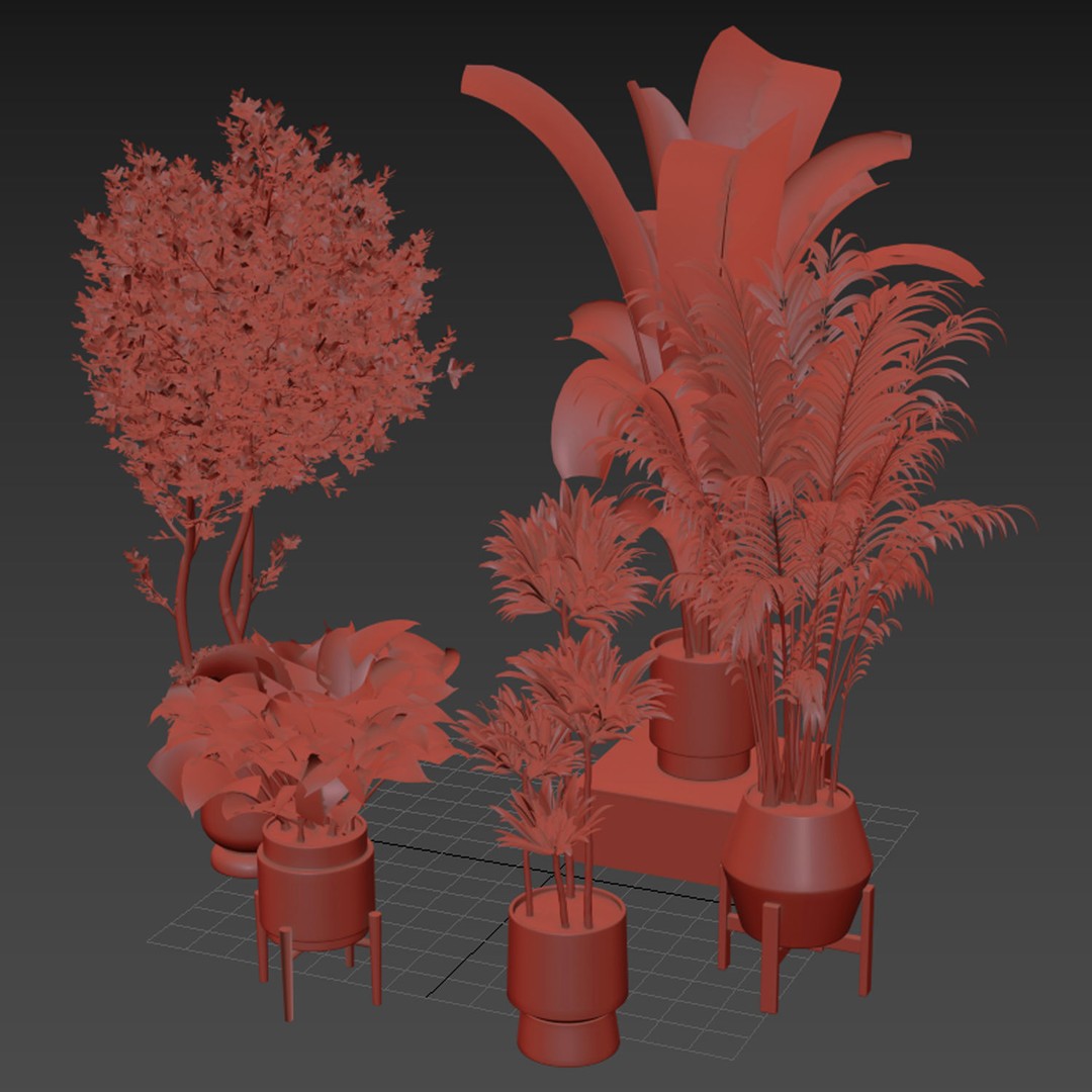 Indoor Plant Set 02 3D Model – Modern Pot Plants, OBJ & 3Dsmax - View 10