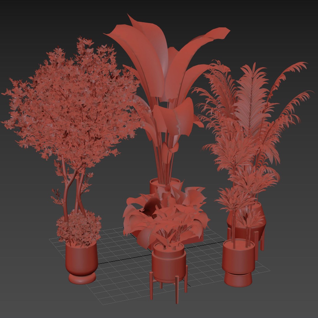 Indoor Plant Set 02 3D Model – Modern Pot Plants, OBJ & 3Dsmax - View 9