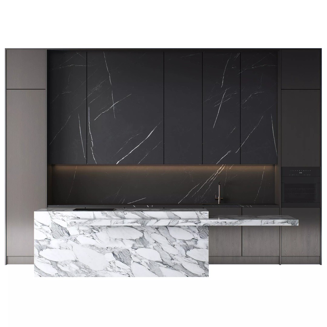Elegant Kitchen 3D Model – Modern Design with Calacatta Marble Island, FBX - View 4