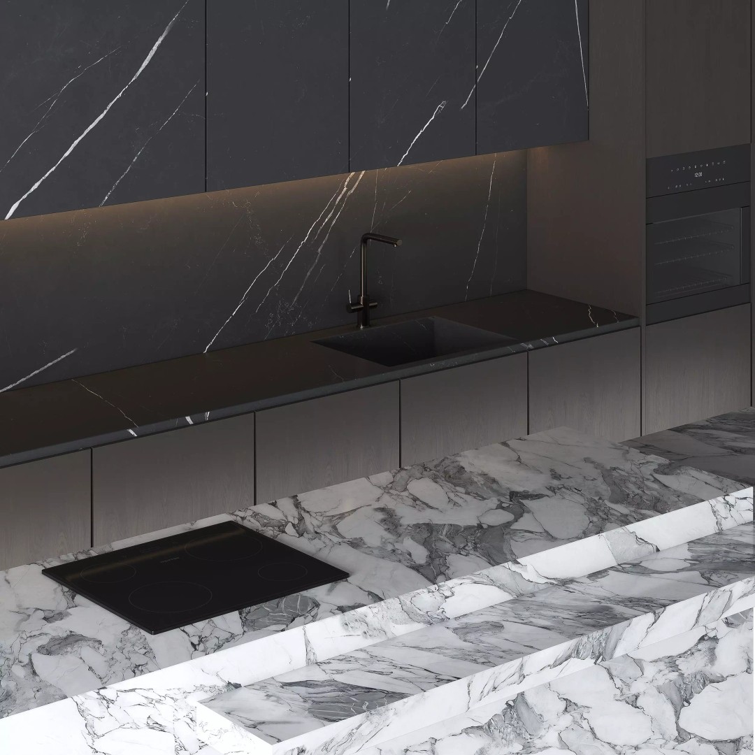 Elegant Kitchen 3D Model – Modern Design with Calacatta Marble Island, FBX - View 5
