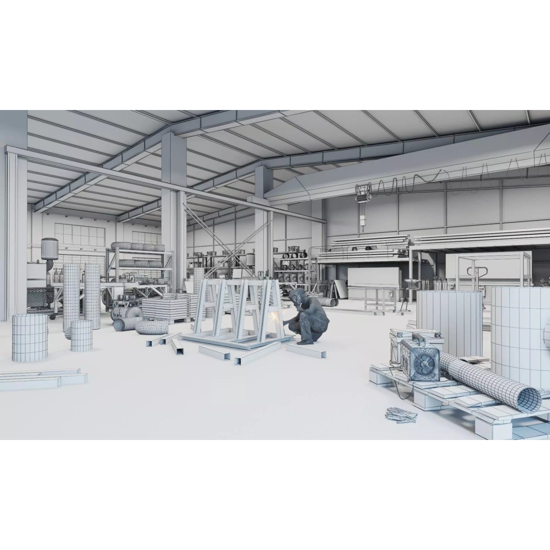 Industrial Workshop 3D Model – Game Ready Low-Poly Interior, FBX