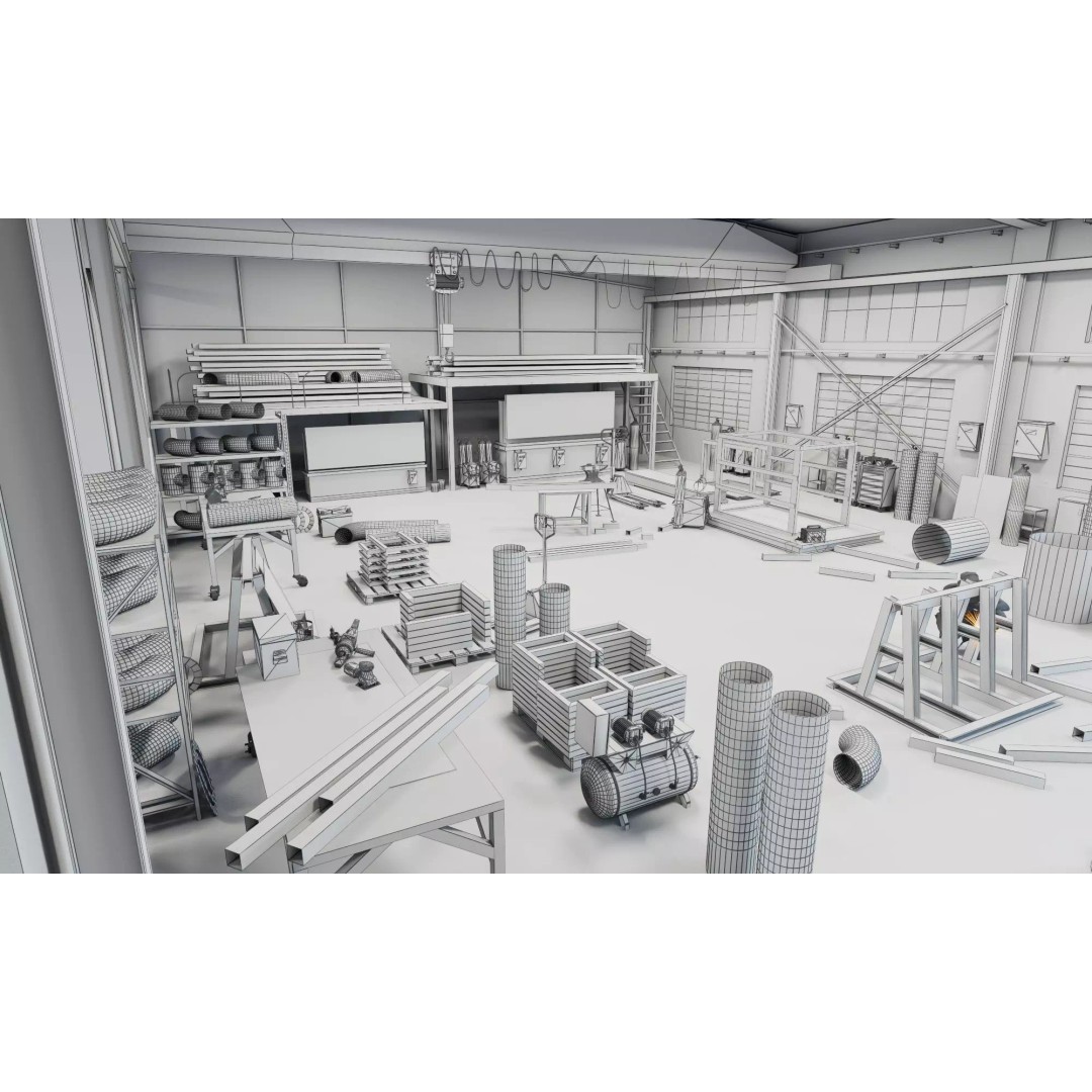 Industrial Workshop 3D Model – Game Ready Low-Poly Interior, FBX - View 21