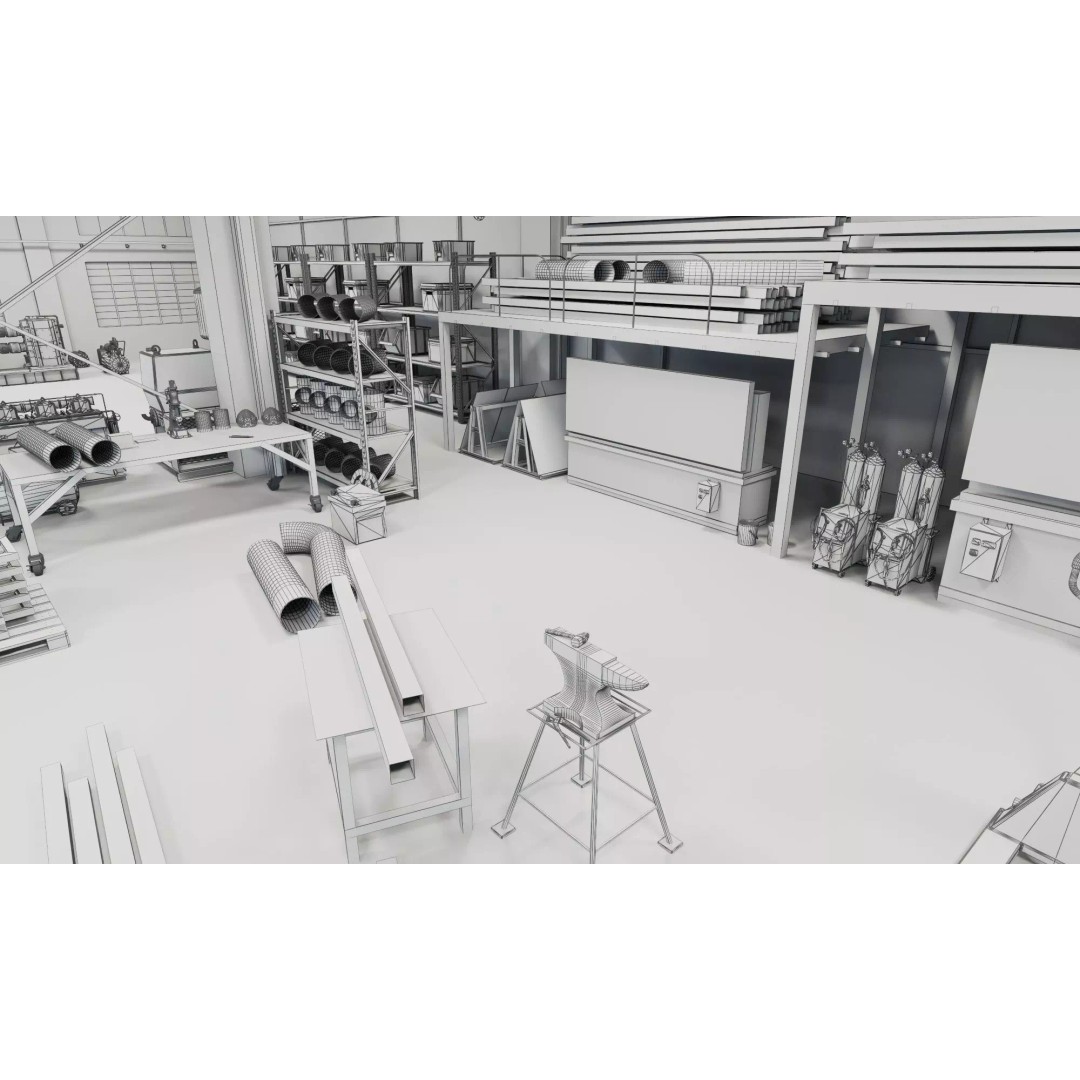Industrial Workshop 3D Model – Game Ready Low-Poly Interior, FBX - View 25