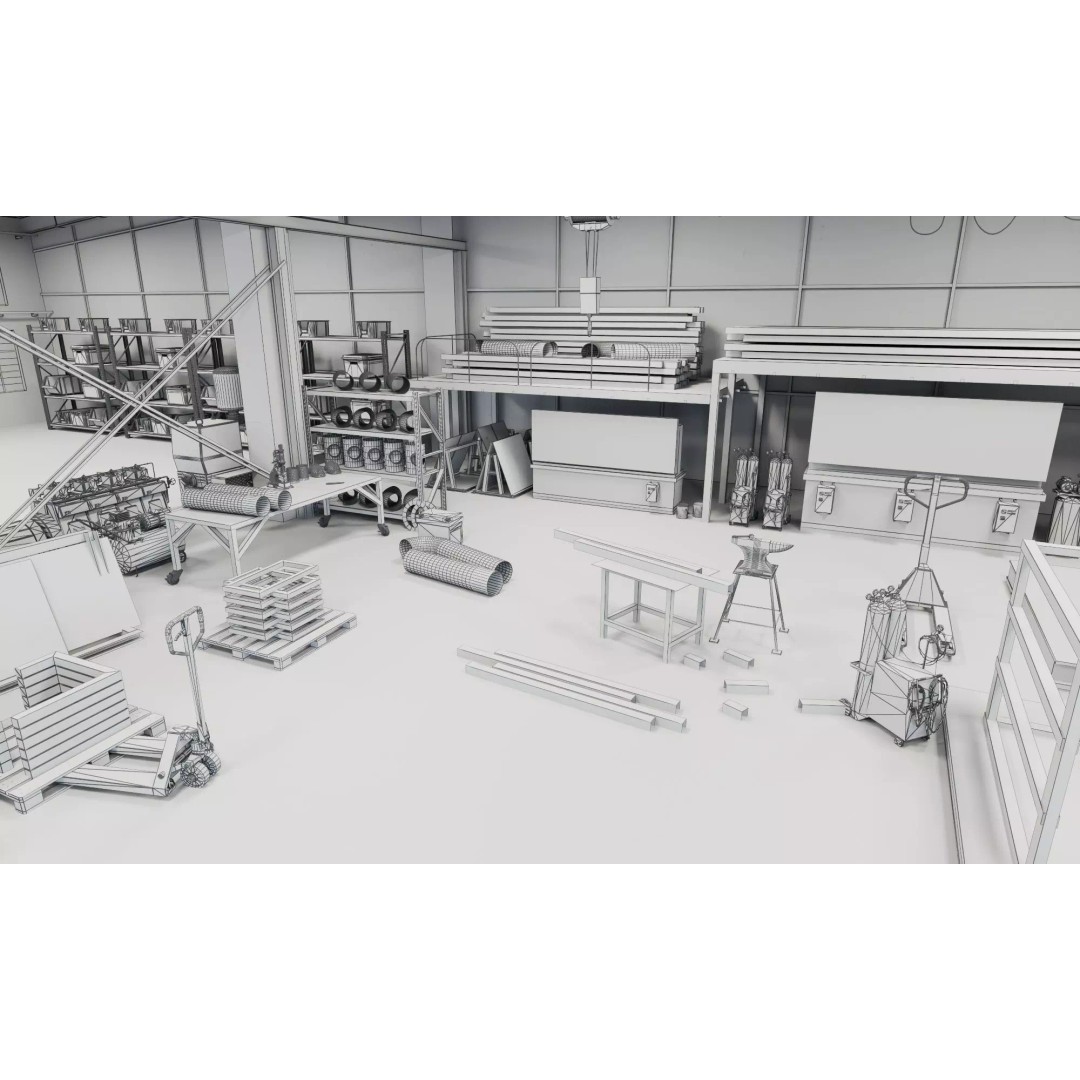 Industrial Workshop 3D Model – Game Ready Low-Poly Interior, FBX - View 26