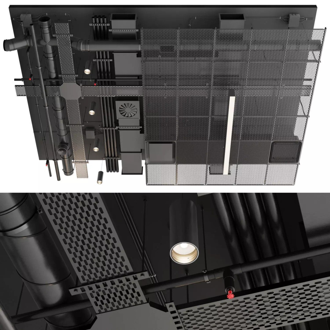 Industrial Ceiling 3D Model – Loft Style Lighting Asset, FBX - View 2