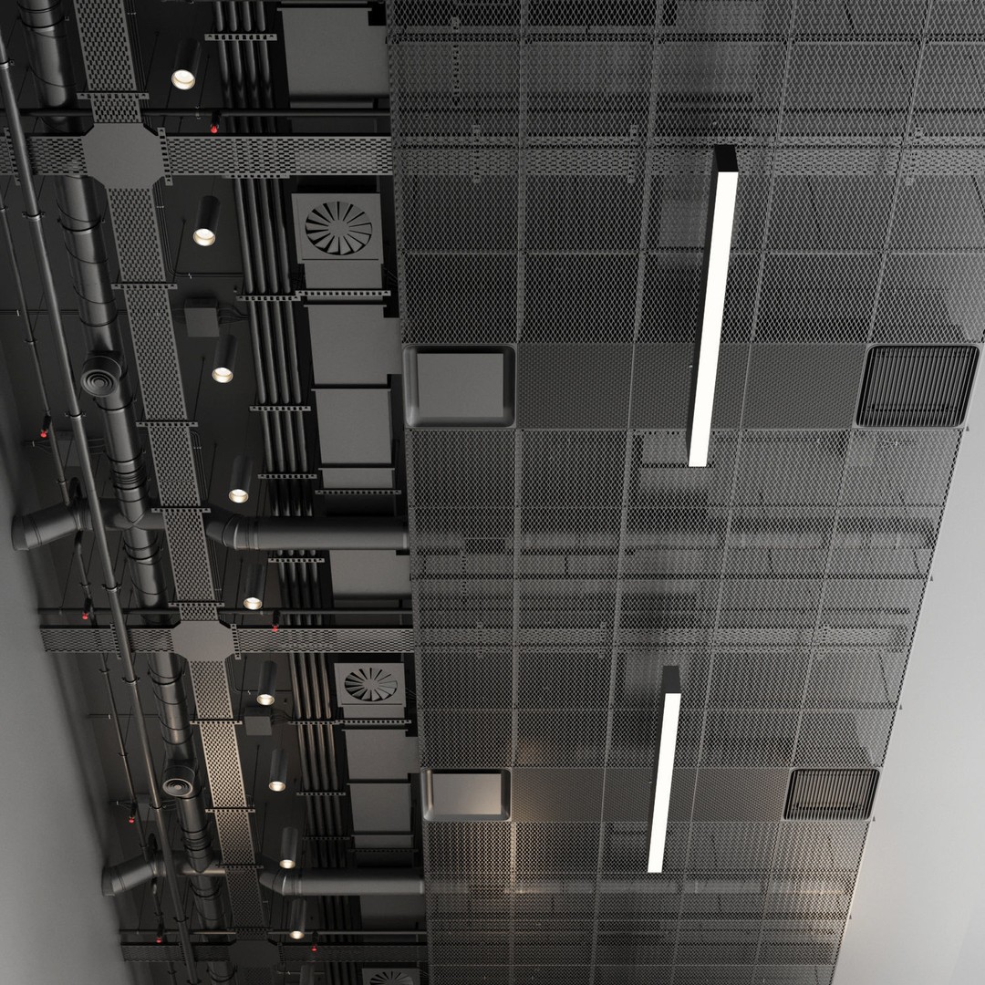 Industrial Ceiling 3D Model – Loft Style Lighting Asset, FBX - View 3