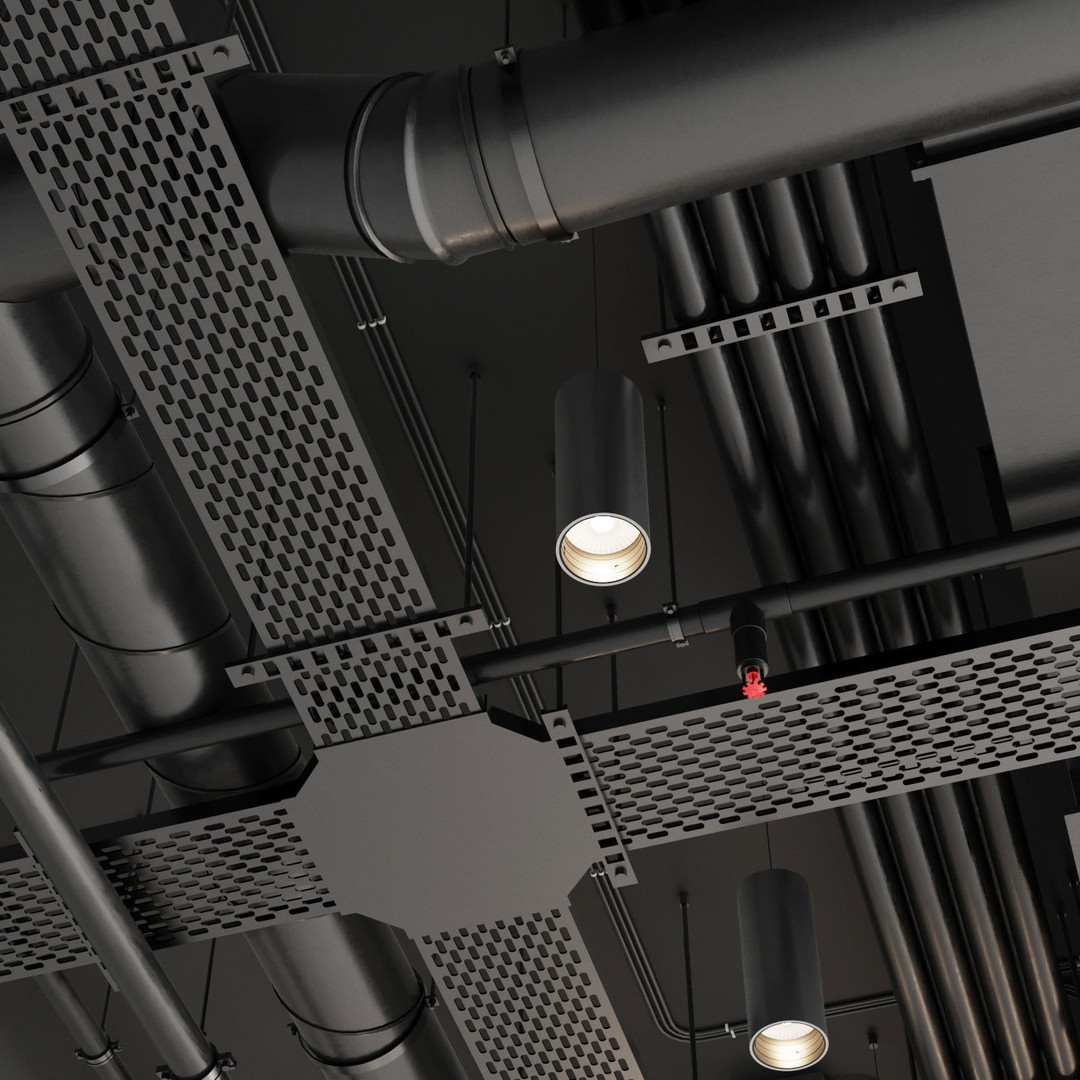 Industrial Ceiling 3D Model – Loft Style Lighting Asset, FBX - View 4