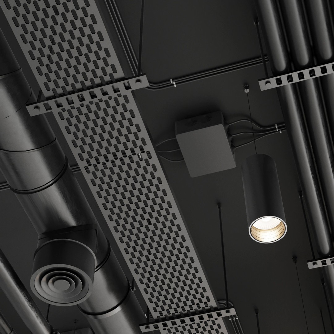 Industrial Ceiling 3D Model – Loft Style Lighting Asset, FBX - View 5