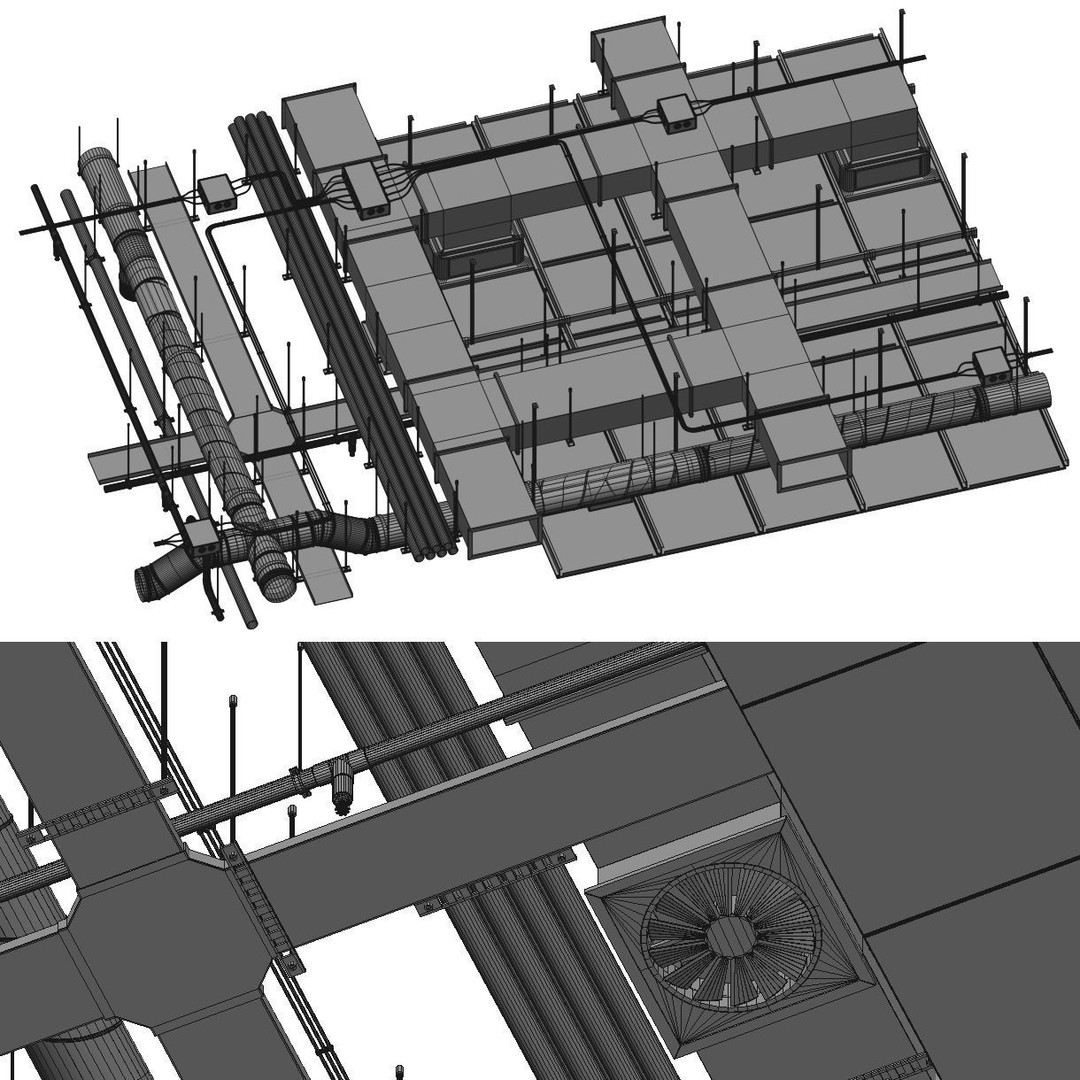 Industrial Ceiling 3D Model – Loft Style Lighting Asset, FBX - View 6