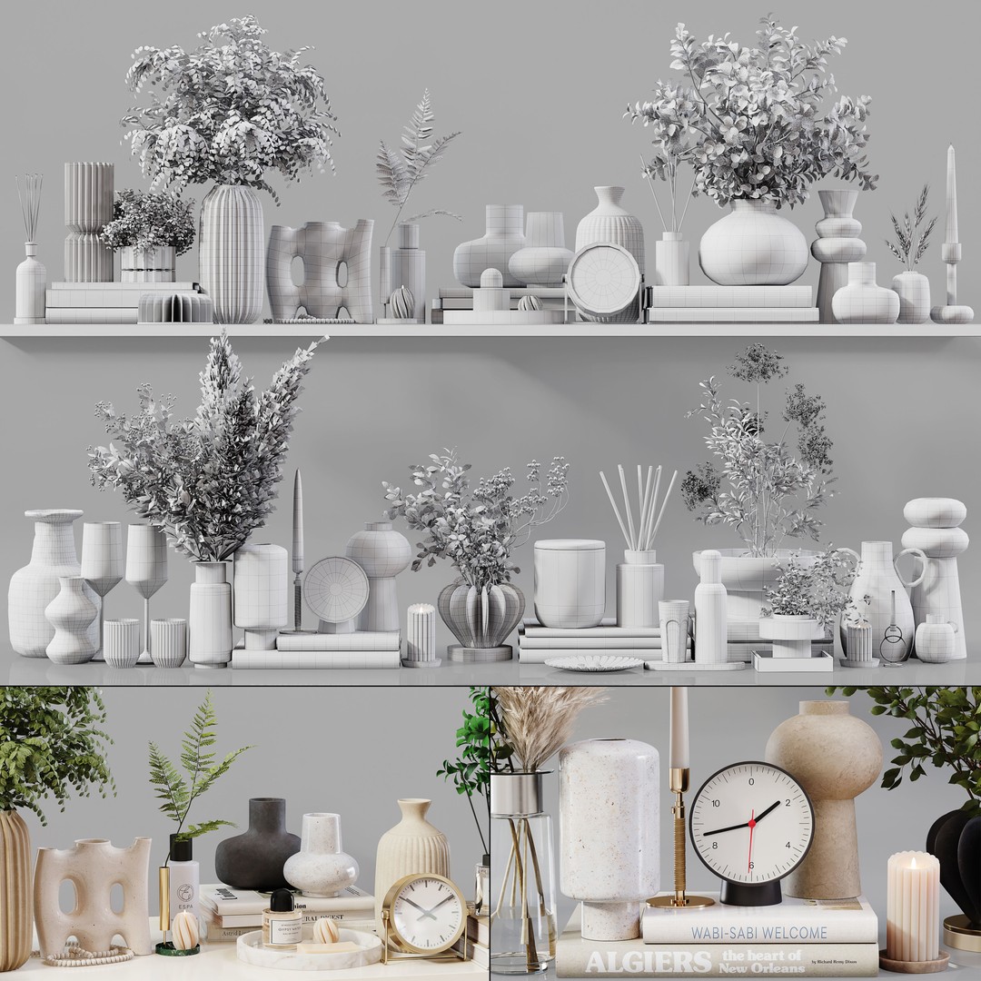 Pampas Grass 3D Model – Low Poly Decorative Set, FBX & OBJ