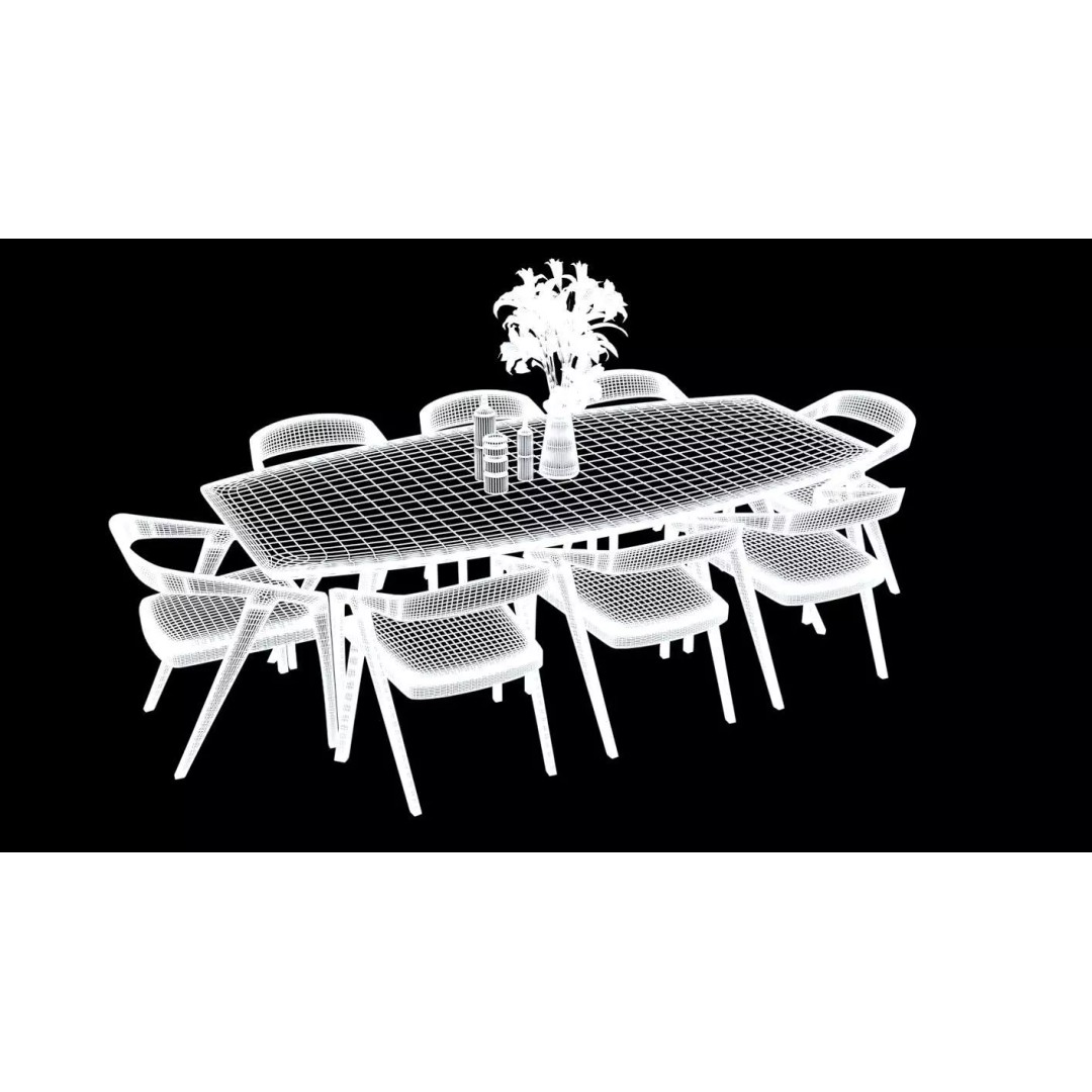 Dining Table and Chairs 3D Model – Fully Textured Interior Asset, FBX