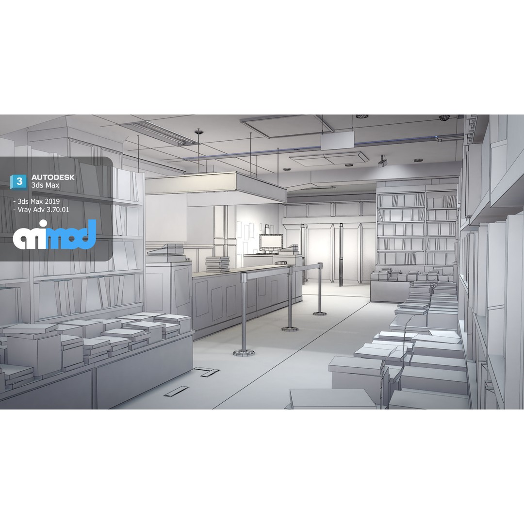 Japanese Bookstore 3D Model – Detailed Interior Asset, FBX & Max