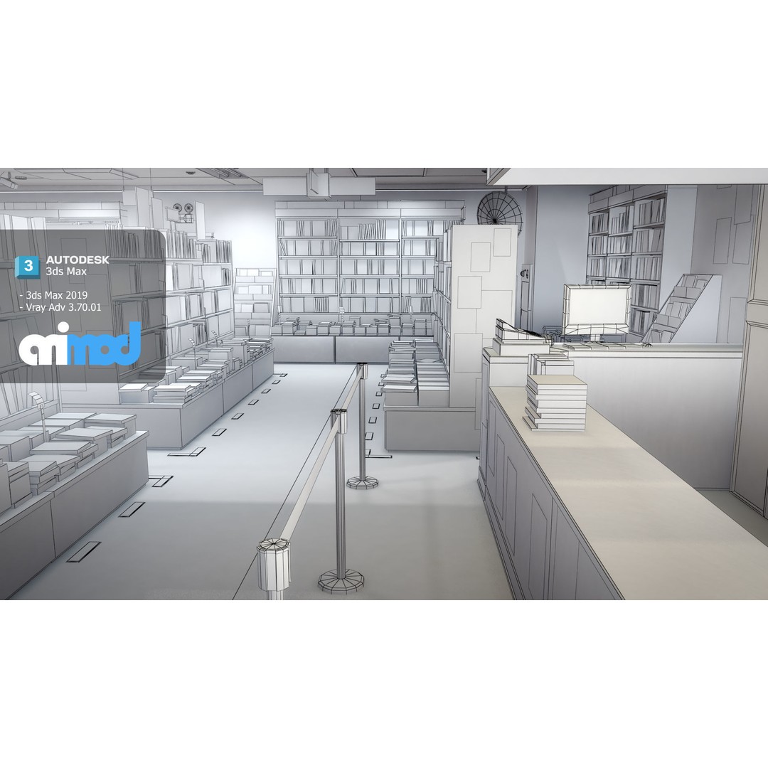 Japanese Bookstore 3D Model – Detailed Interior Asset, FBX & Max - View 10