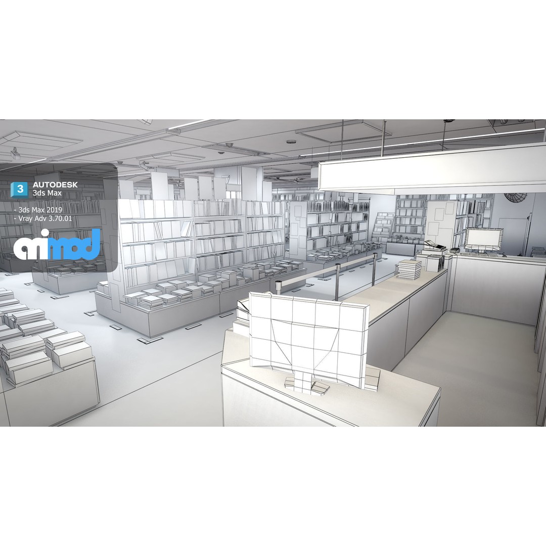 Japanese Bookstore 3D Model – Detailed Interior Asset, FBX & Max - View 7