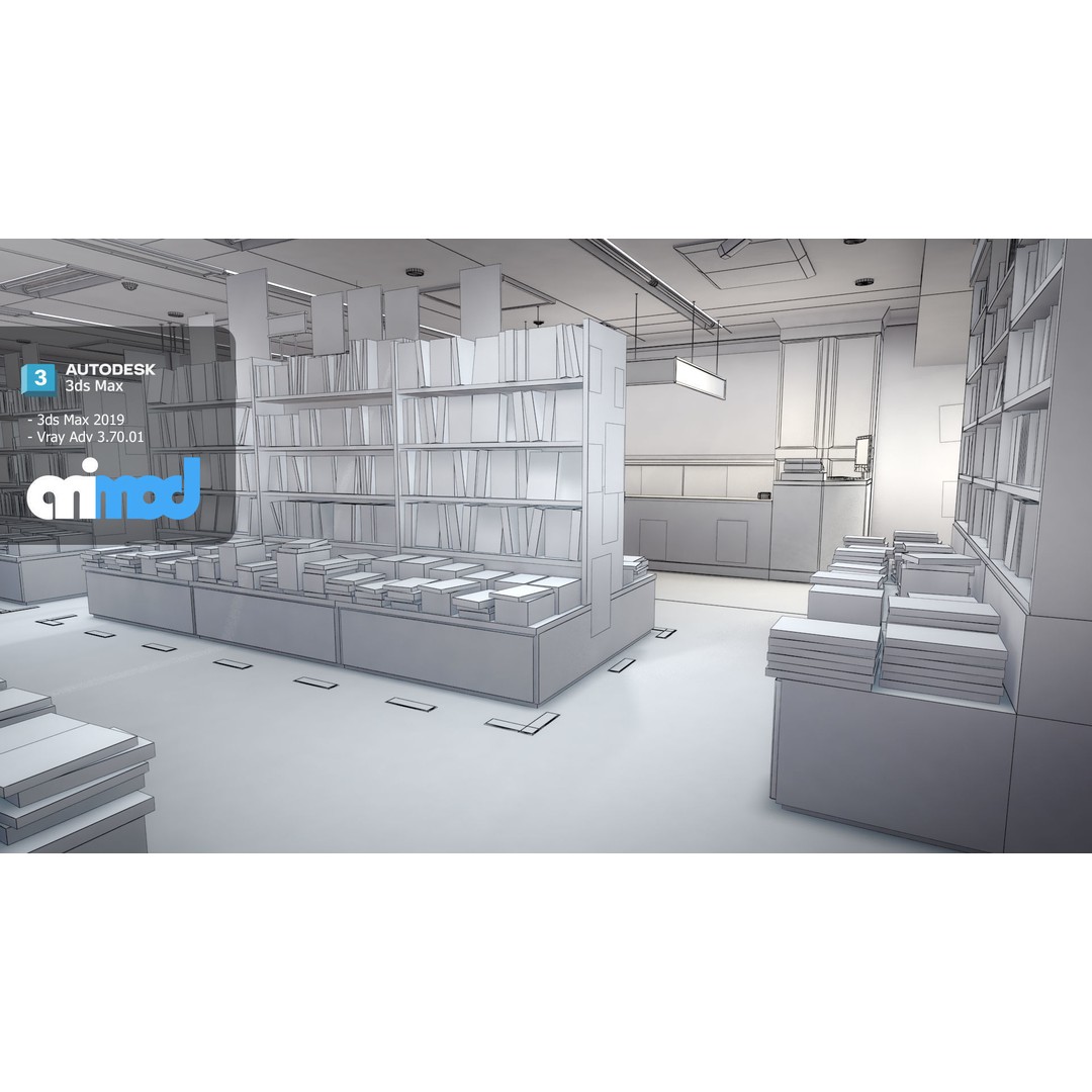 Japanese Bookstore 3D Model – Detailed Interior Asset, FBX & Max - View 8