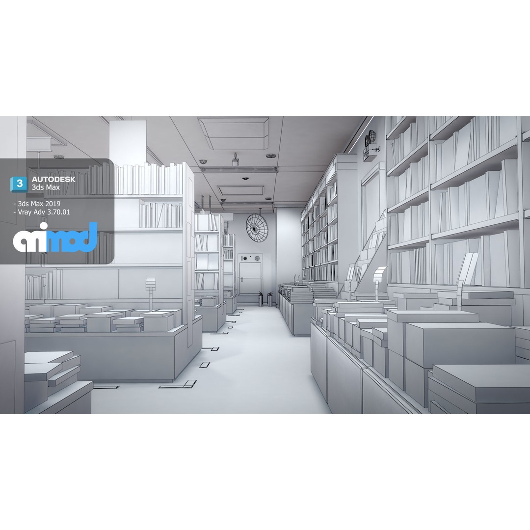 Japanese Bookstore 3D Model – Detailed Interior Asset, FBX & Max - View 9