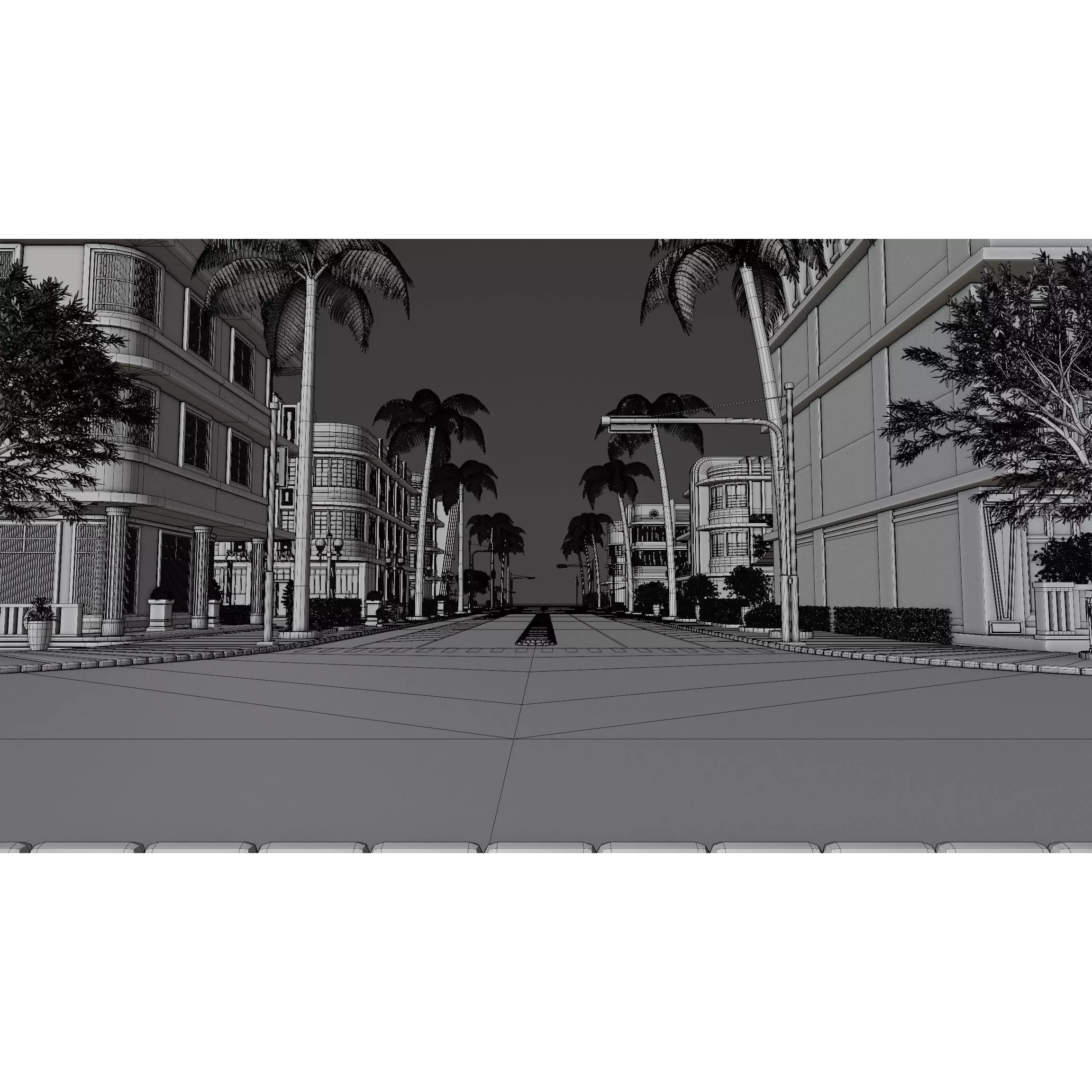 Miami Vice City Art Deco Building - Low-Poly Game-Ready 3D Model