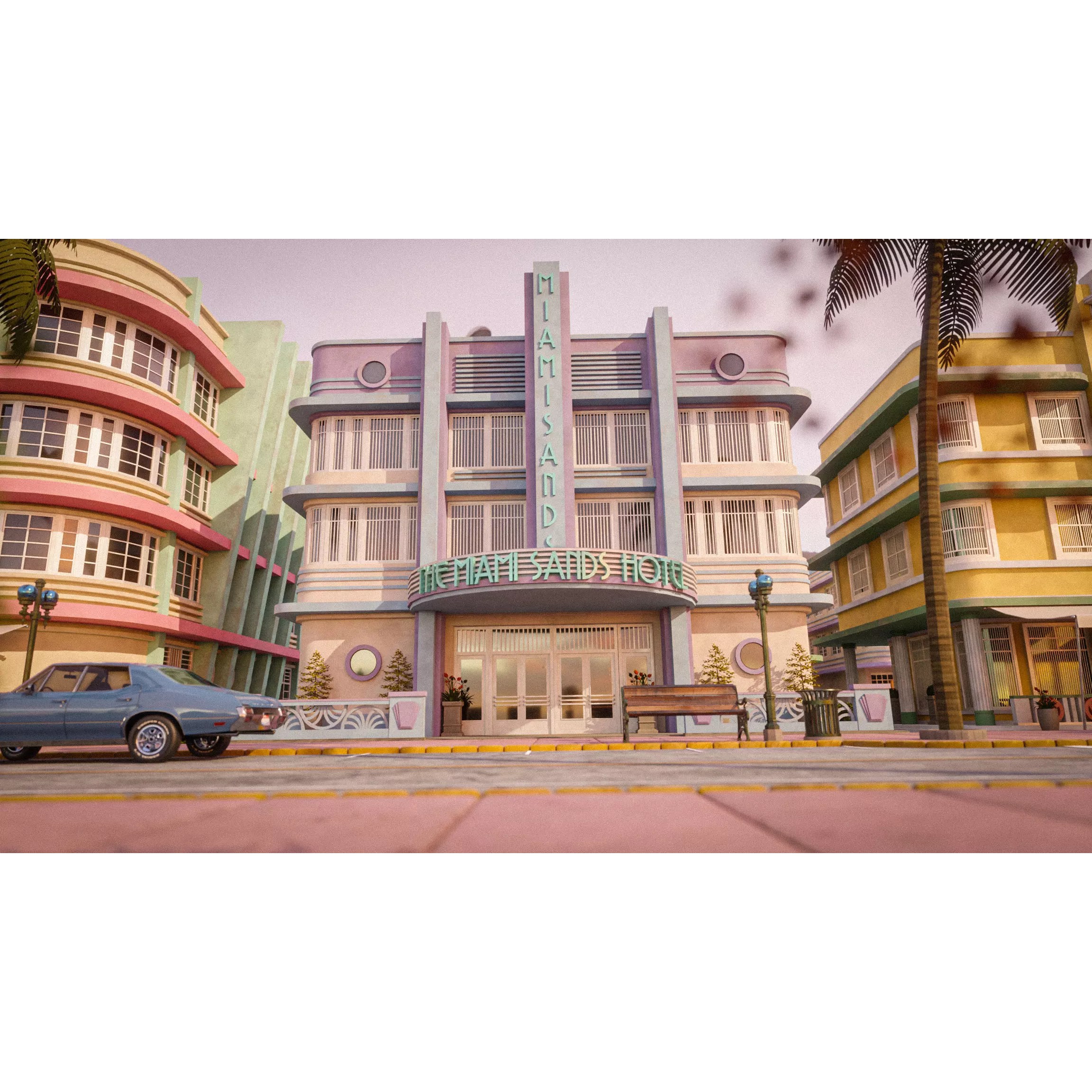 Miami Vice City Art Deco Building - Low-Poly Game-Ready 3D Model - View 13