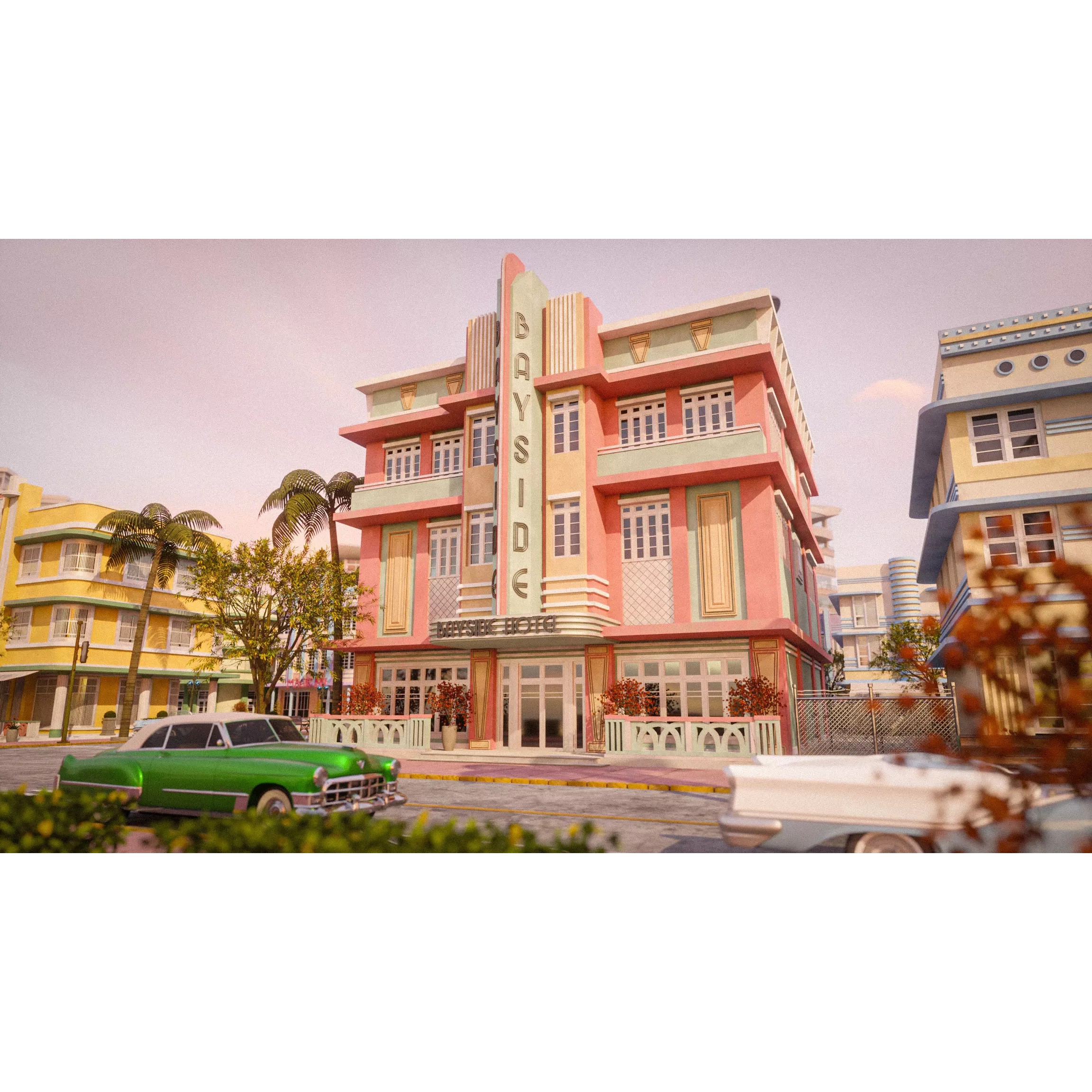 Miami Vice City Art Deco Building - Low-Poly Game-Ready 3D Model - View 19
