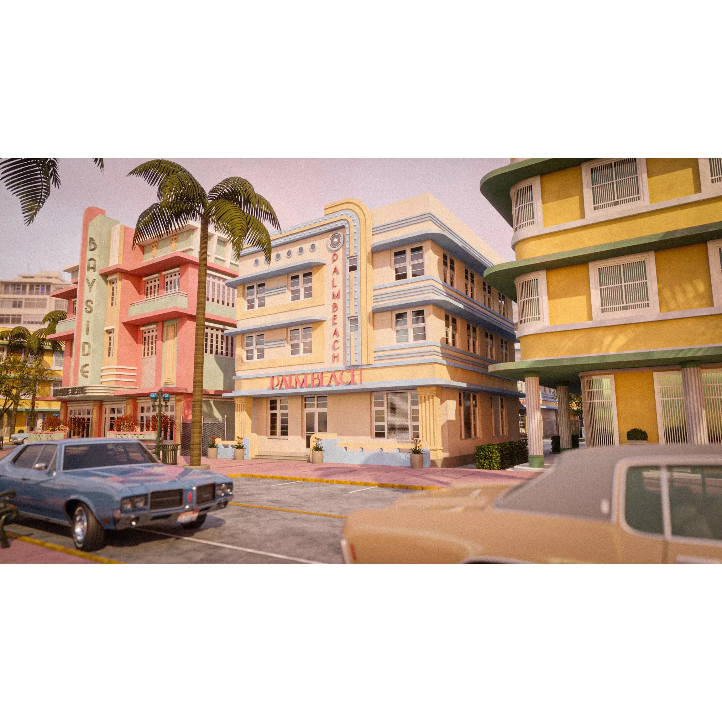 Miami Vice City Art Deco Building - Low-Poly Game-Ready 3D Model - View 21