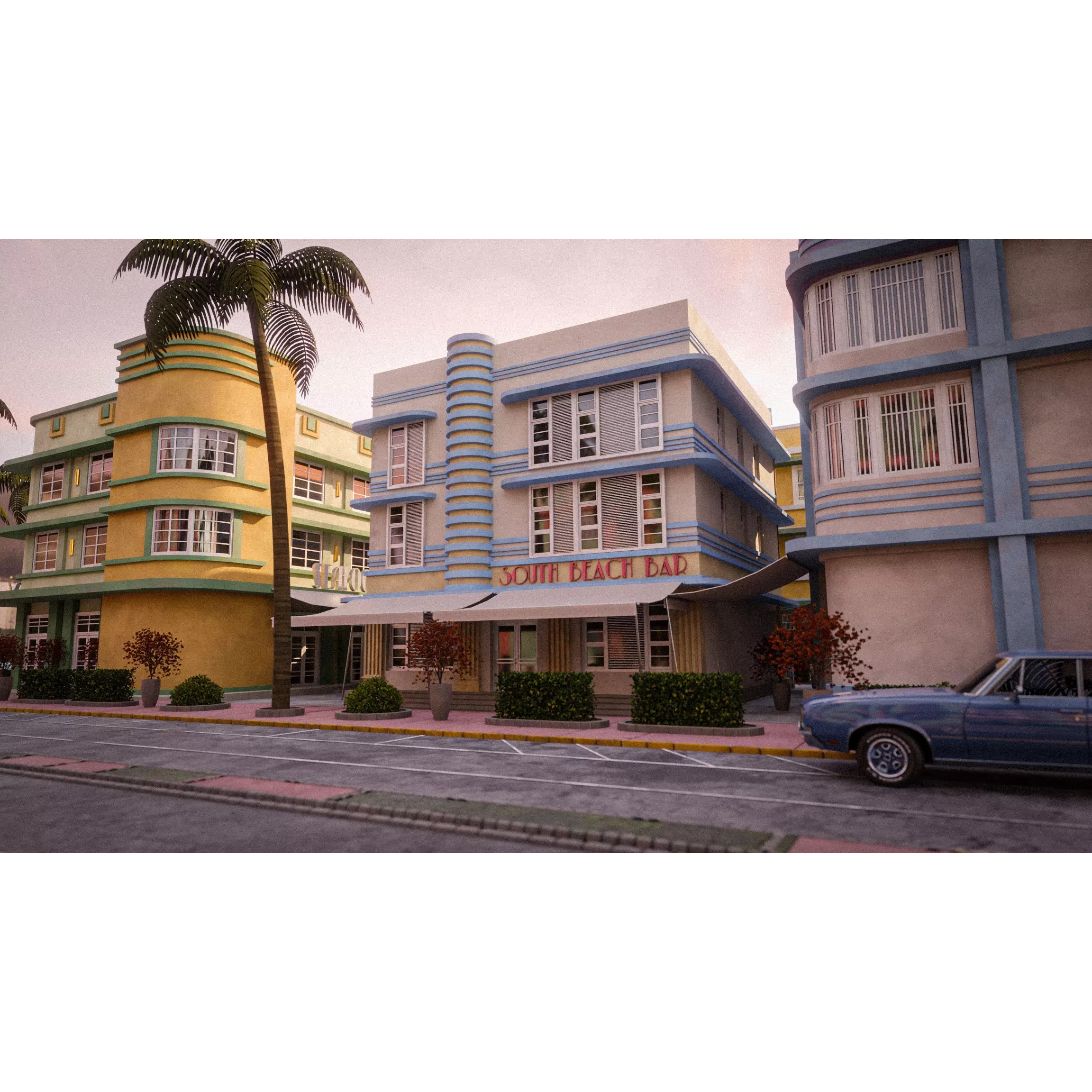 Miami Vice City Art Deco Building - Low-Poly Game-Ready 3D Model - View 22