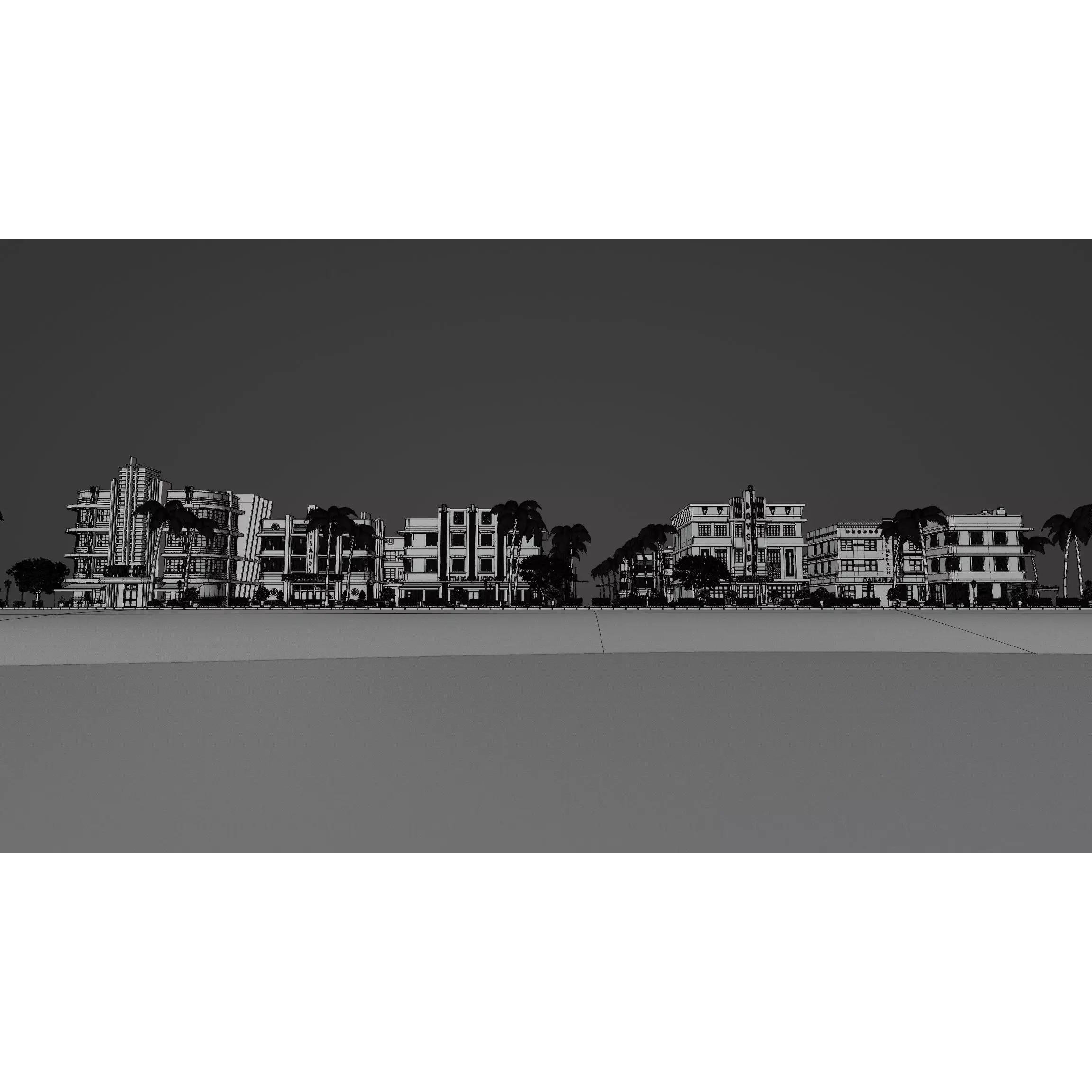 Miami Vice City Art Deco Building - Low-Poly Game-Ready 3D Model - View 23