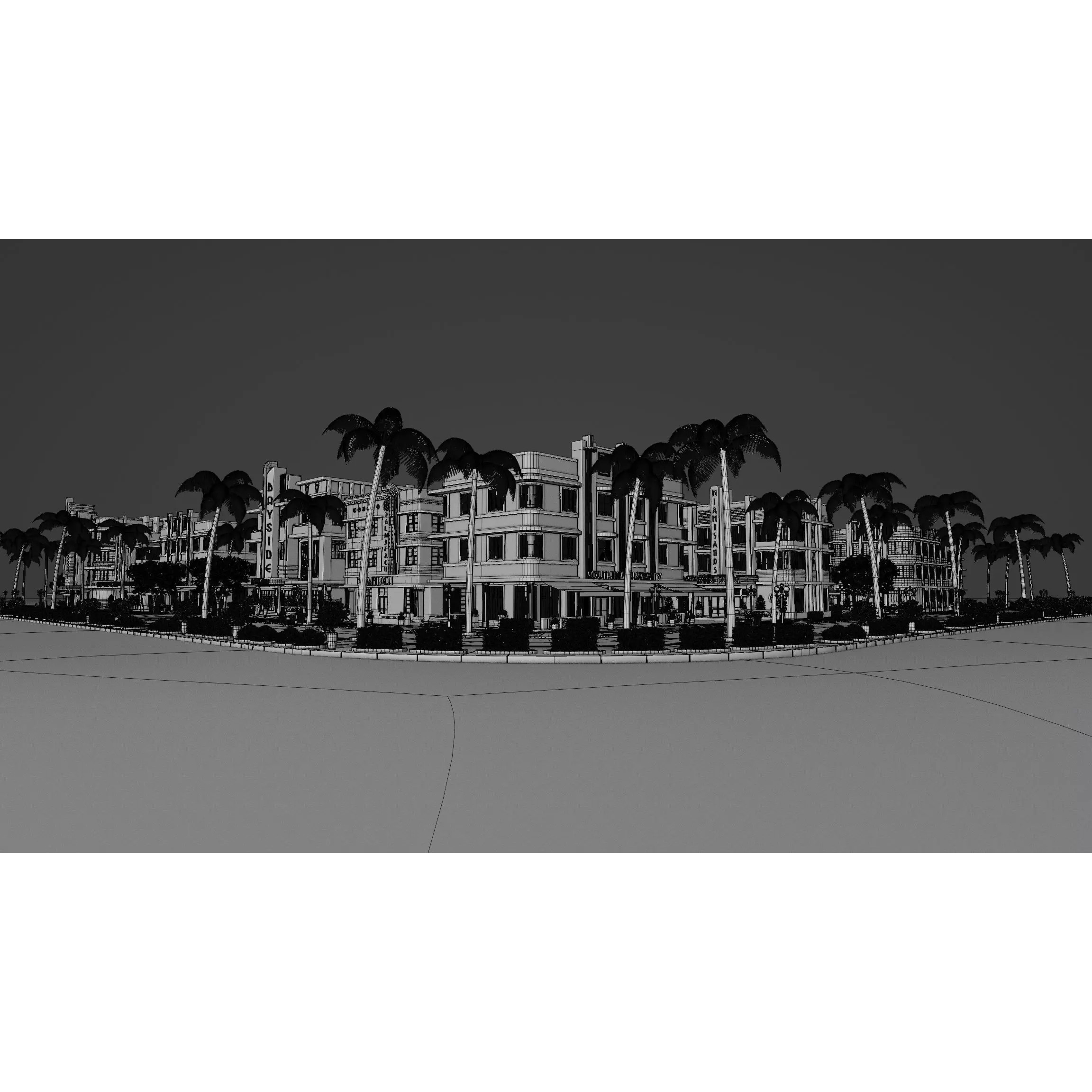 Miami Vice City Art Deco Building - Low-Poly Game-Ready 3D Model - View 24