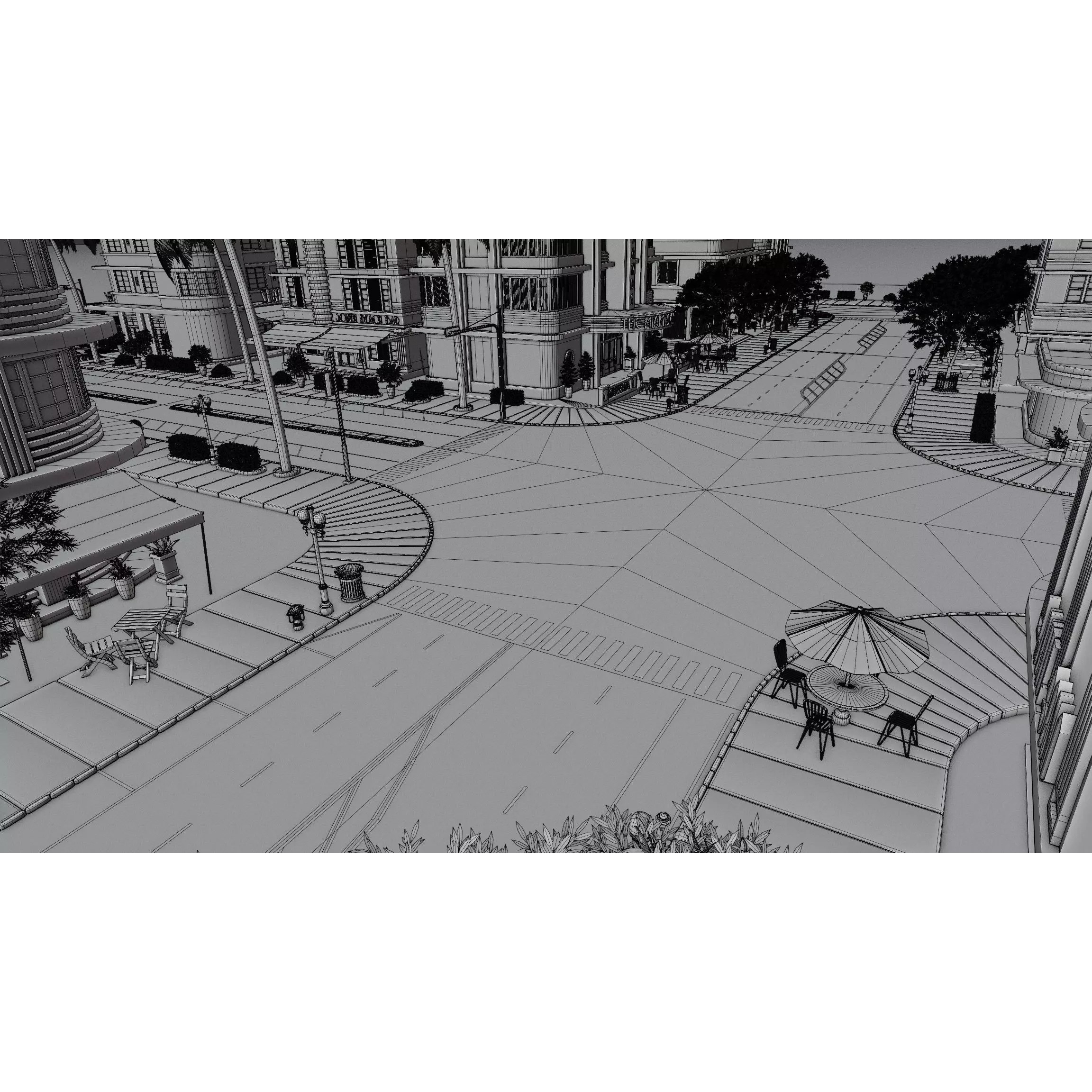 Miami Vice City Art Deco Building - Low-Poly Game-Ready 3D Model - View 25