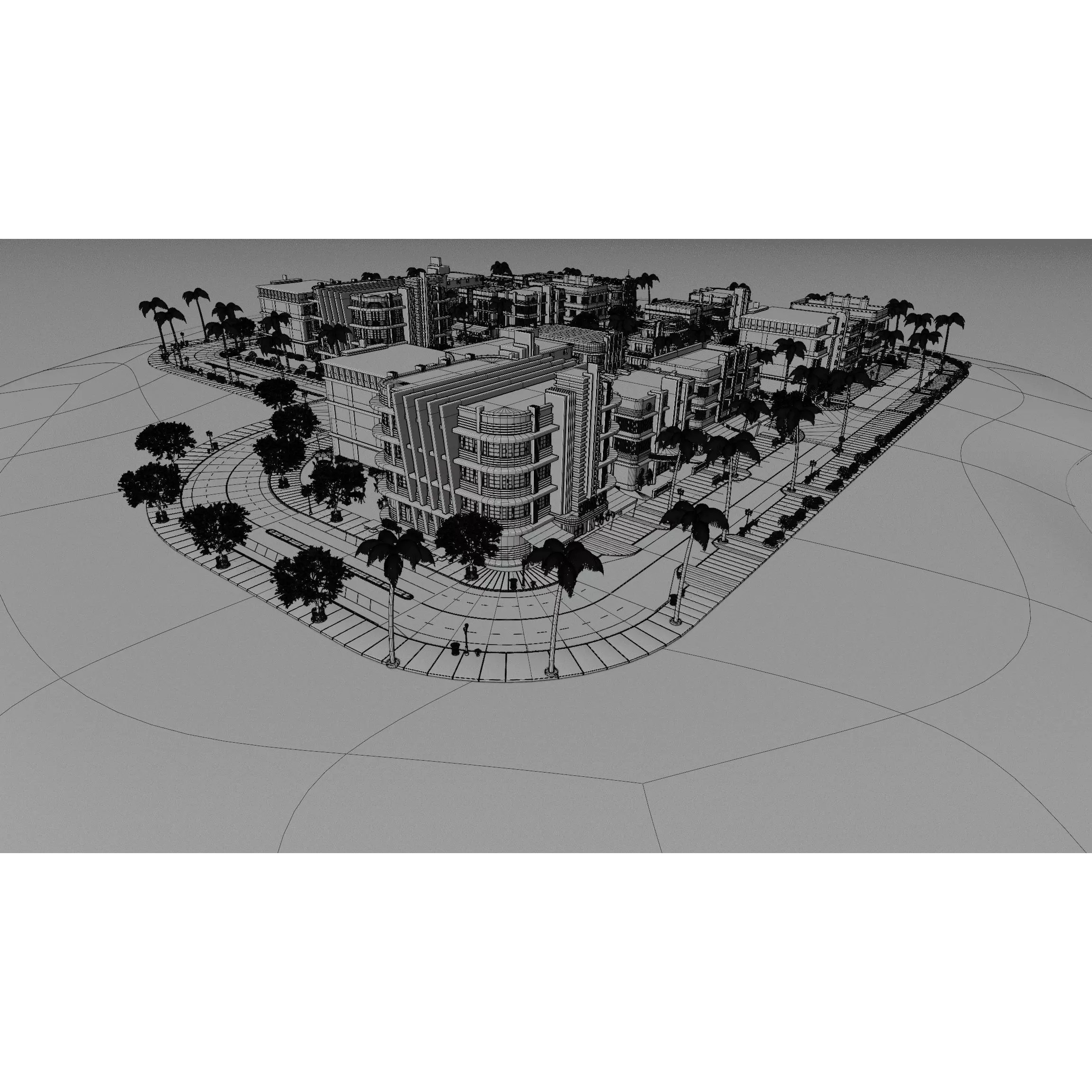 Miami Vice City Art Deco Building - Low-Poly Game-Ready 3D Model - View 26