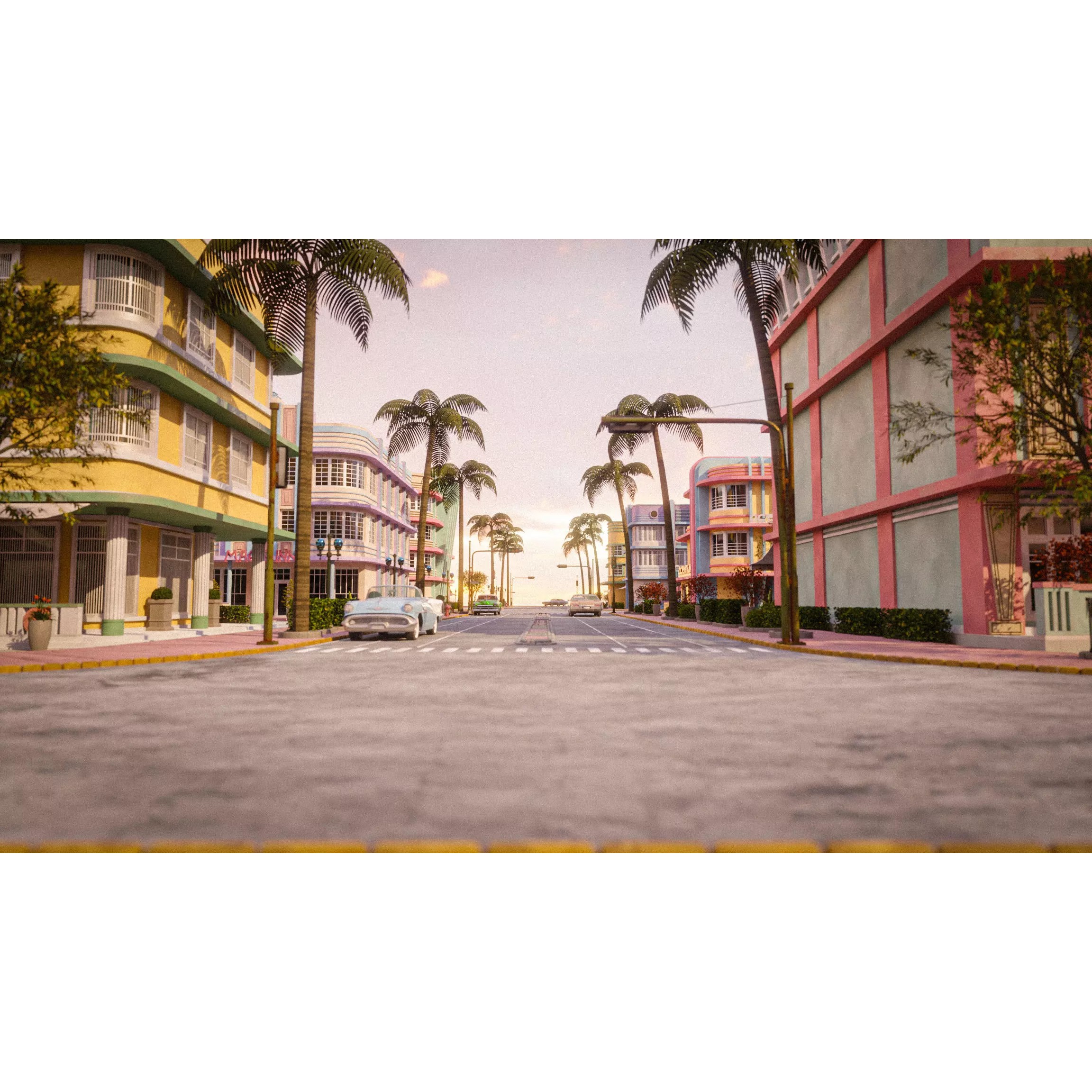 Miami Vice City Art Deco Building - Low-Poly Game-Ready 3D Model - View 3