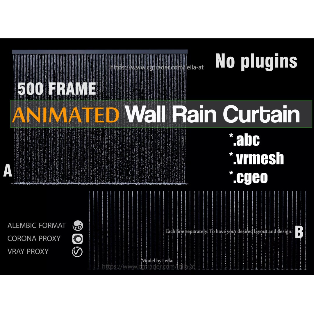Wall Rain Curtain Waterfall 3D Model – Animated Water Feature, FBX, OBJ - View 2