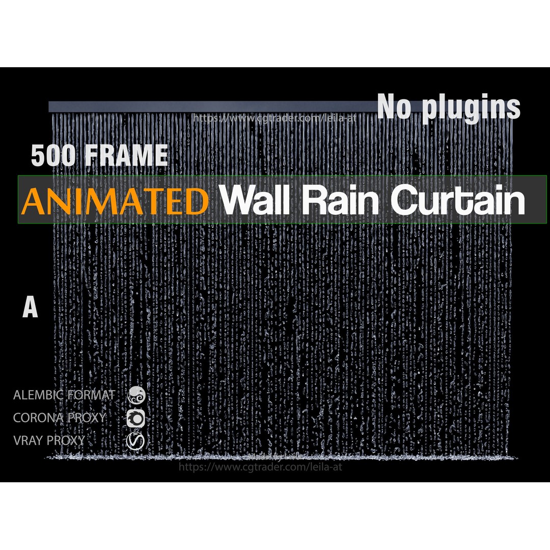 Wall Rain Curtain Waterfall 3D Model – Animated Water Feature, FBX, OBJ - View 3