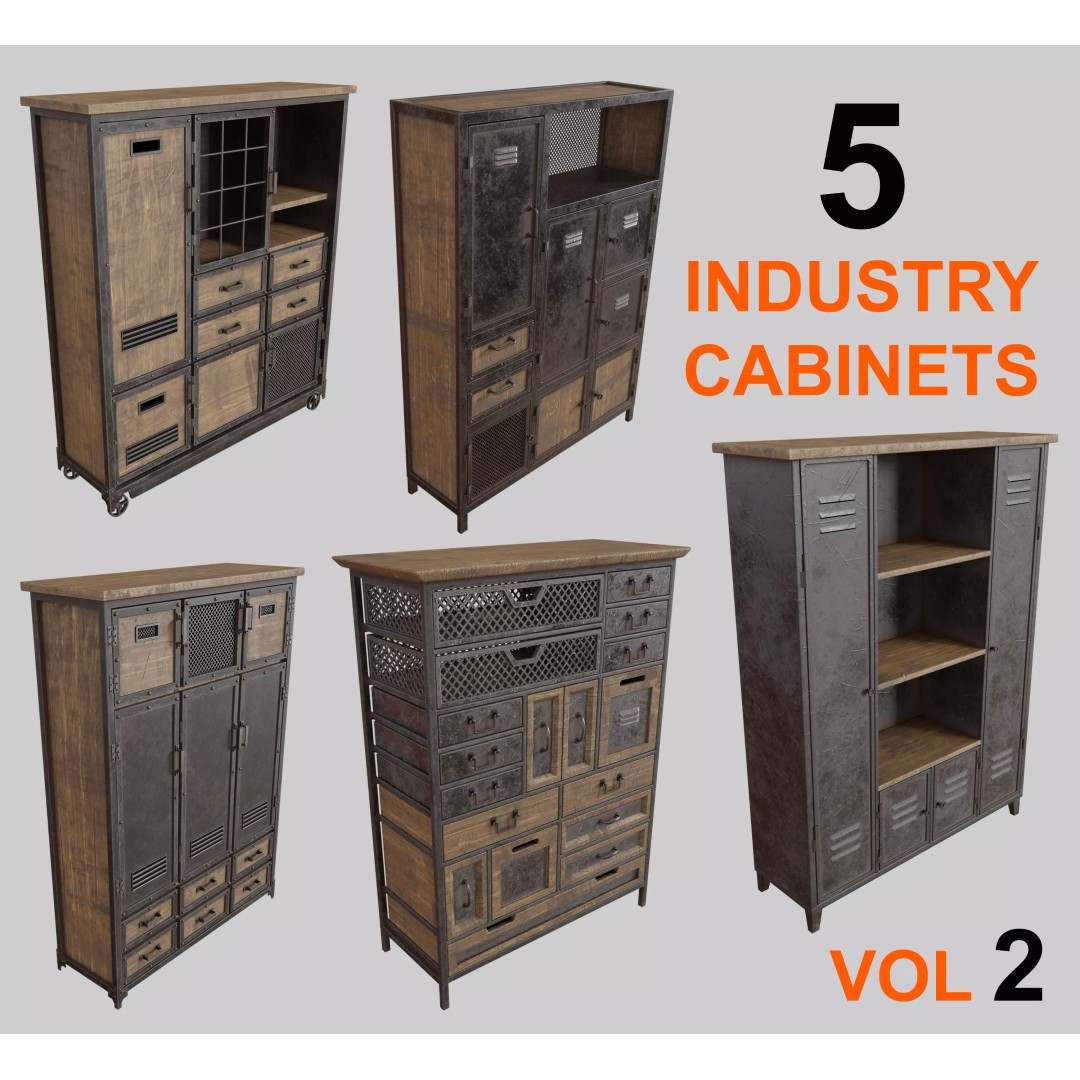 Industrial Cabinets 3D Model – Low Poly Game Asset with PBR Textures - View 2
