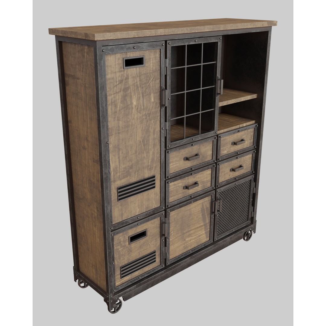 Industrial Cabinets 3D Model – Low Poly Game Asset with PBR Textures - View 3