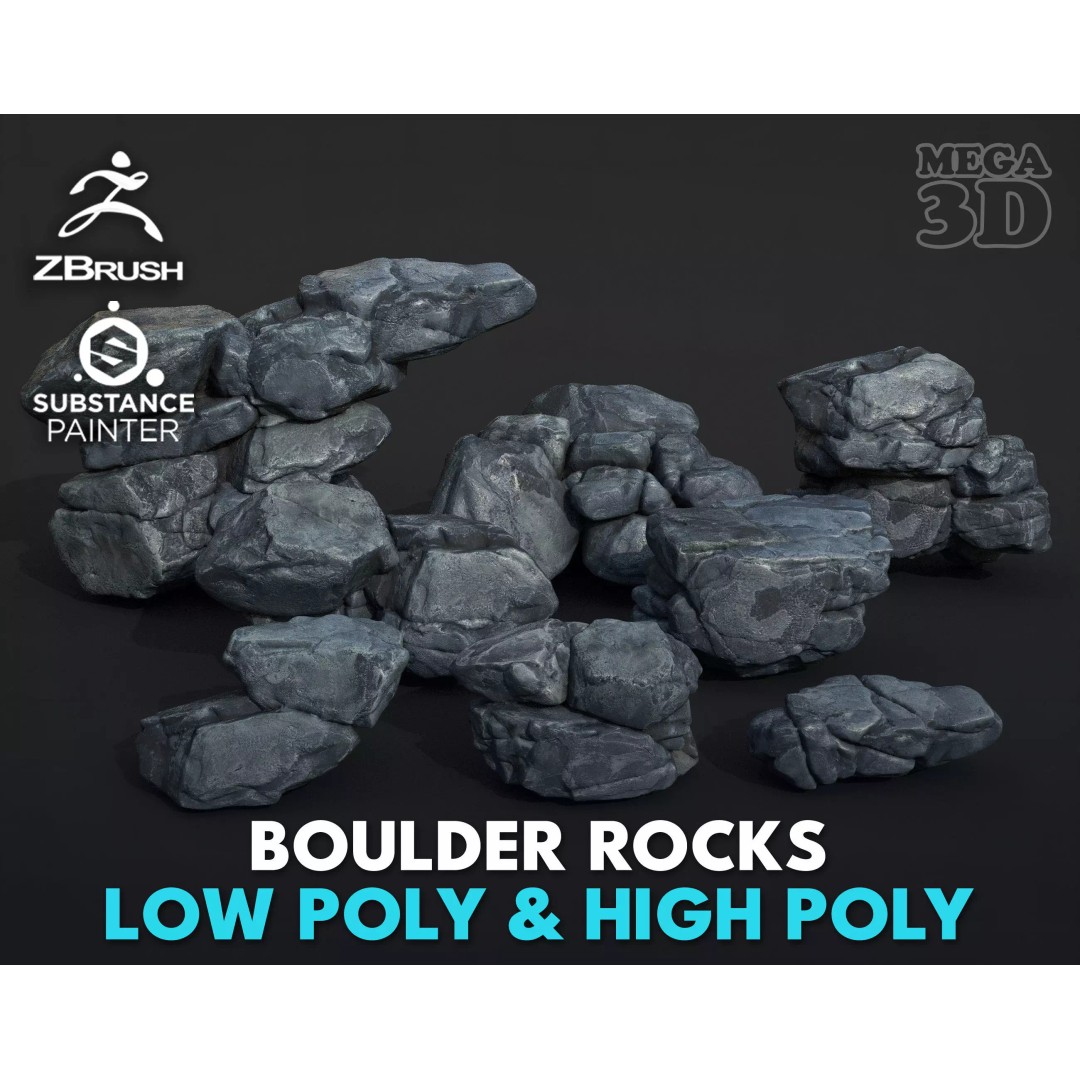 High Poly Boulder 3D Model – Realistic Rock Asset, FBX, PBR - View 2