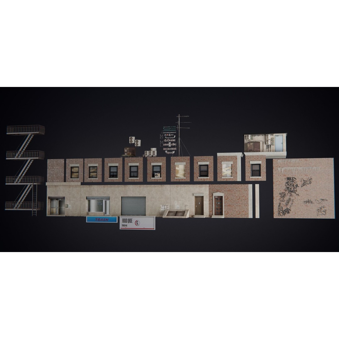 New York Building Kit 3D Model – Low Poly Architectural Asset, Blender - View 6
